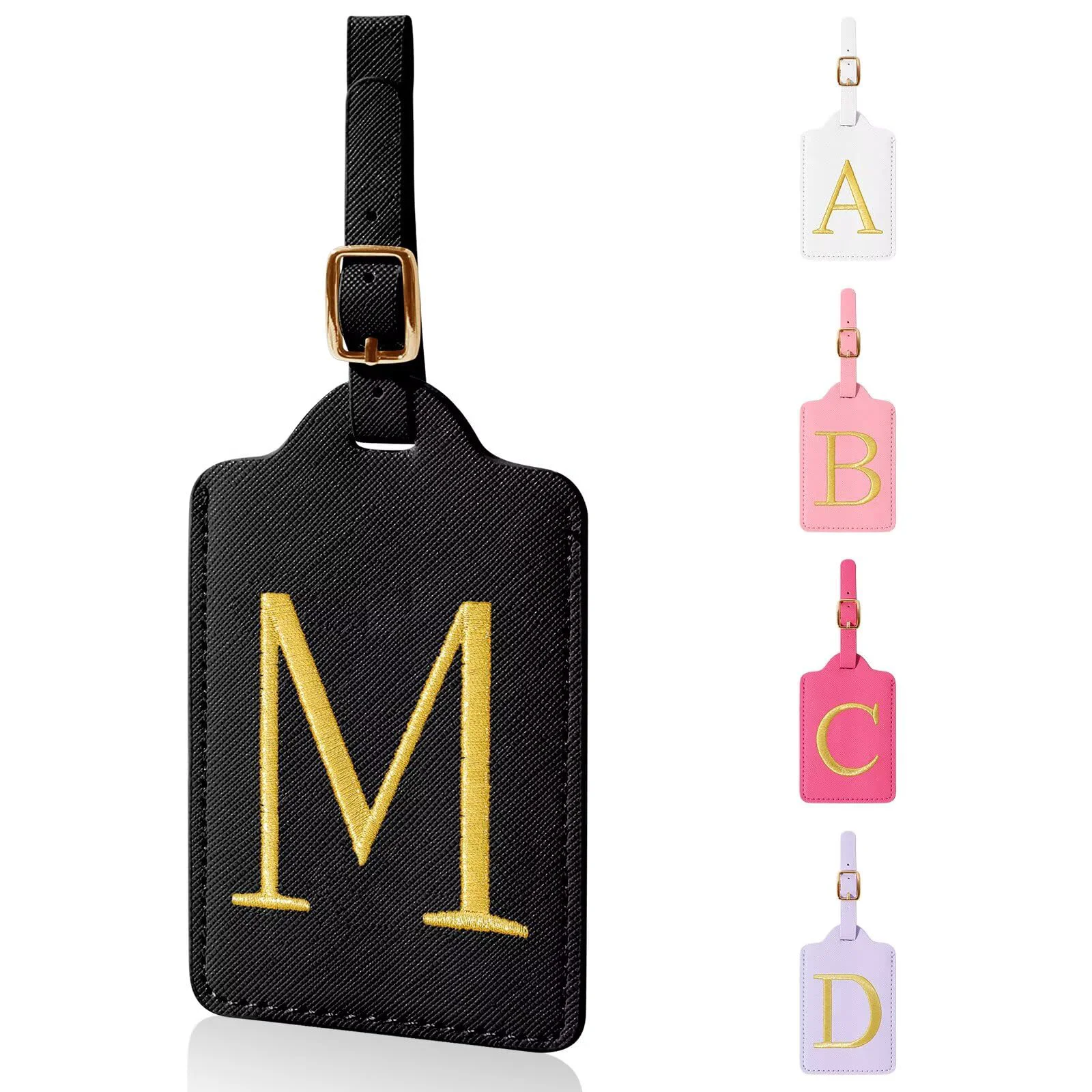 Verified Personalized Initial Luggage Tags – Leather Monogram Suitcase Tags with Privacy Name Card for Travel Bags Backpacks Gifts Black-M Fashionable