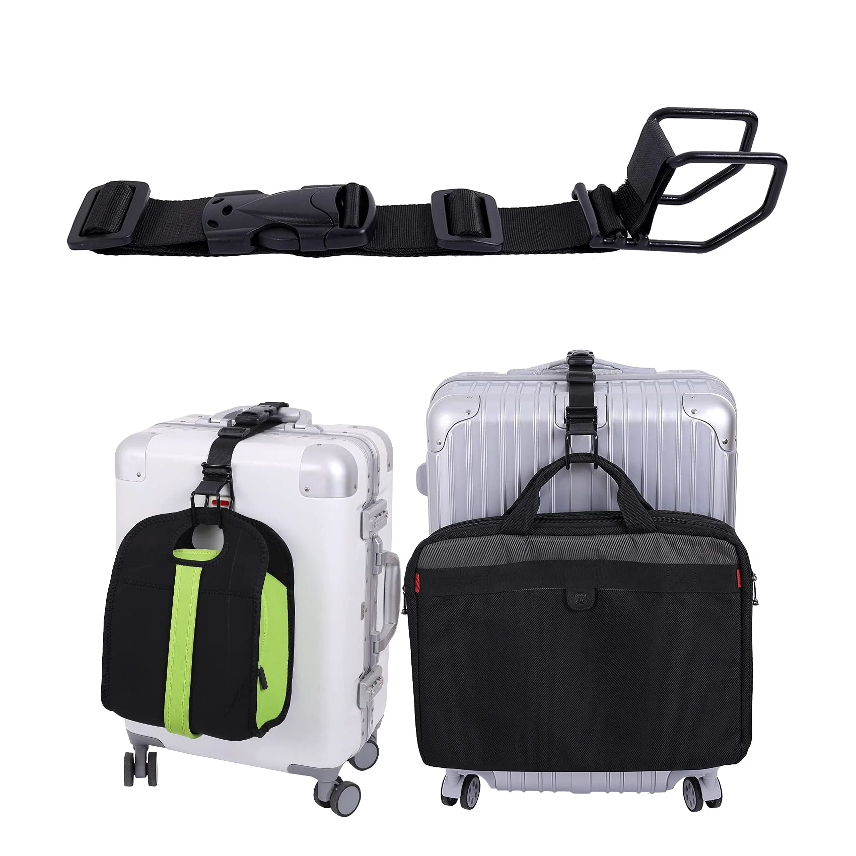 Traditional Luggage Hook Strap – Adjustable J Hook Add-a-Bag Strap for Suitcase Hands- Travel Accessory for Carry-On Extra Bags Black Medium Dependable