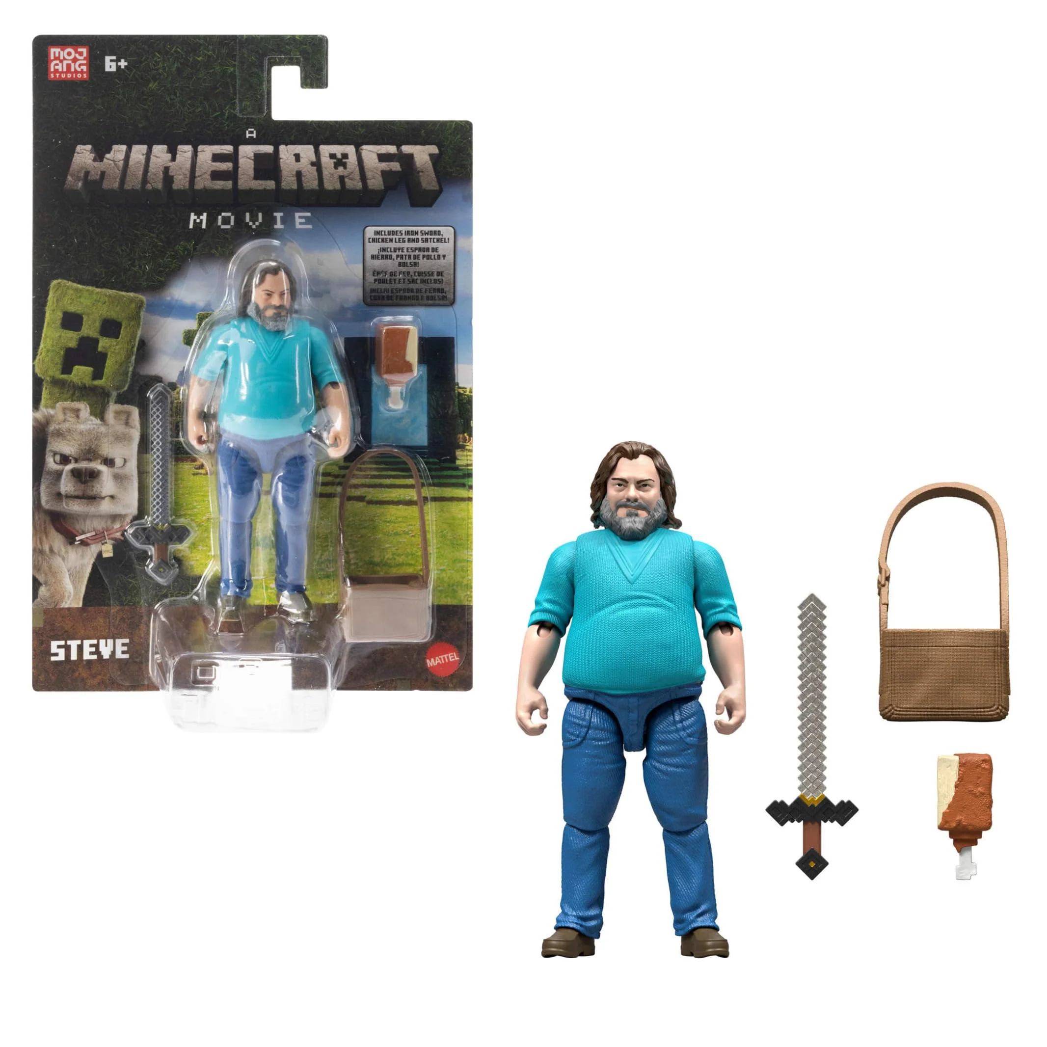 Authentic Mattel Minecraft Action Figure Accessories Set 4-inch Steve Posable Character Collectible Inspired by A Minecraft Movie Reusable