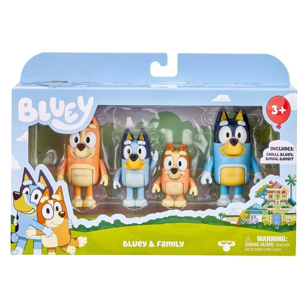 Contemporary Bluey Family 4-Pack Figures – Bluey Bingo Mum Dad Poseable Collectible Toys for Kids Cake Toppers Gift for Toddlers Ages 3 Easy-to-Use