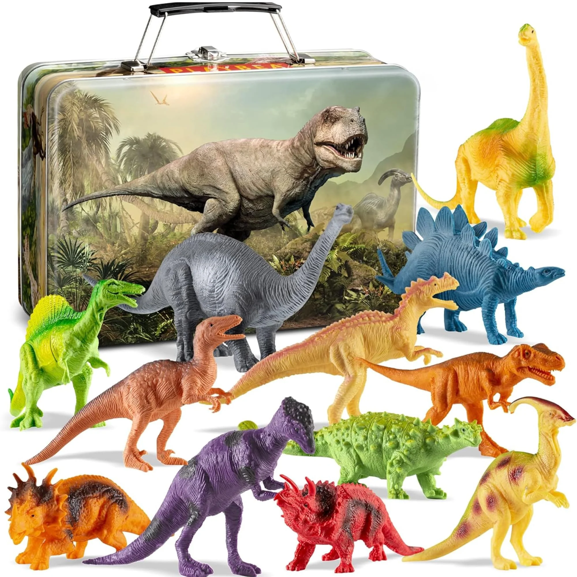 Advanced PLAYVIBE Dinosaur Toys for Kids – 12 istic Dino Figures with Metal Storage Box Soft Spinosaurus Toddler Toys for Boys Girls Ages 3-7 Verified