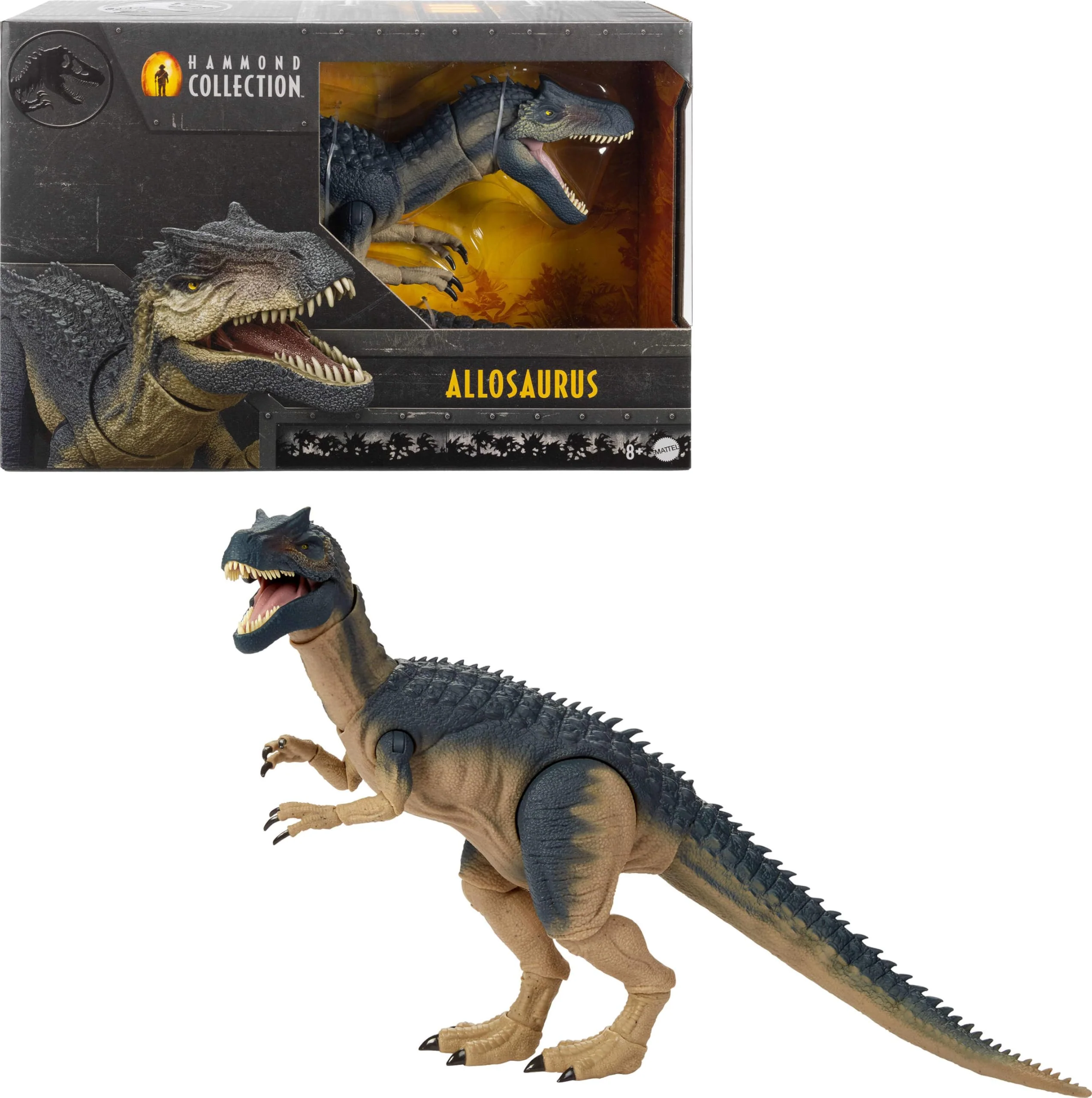 Sophisticated Mattel Jurassic World Hammond Collection Allosaurus Dinosaur Action Figure Premium Movie Design Glass Eyes Wired Tail 19 Points of Articulation Safe