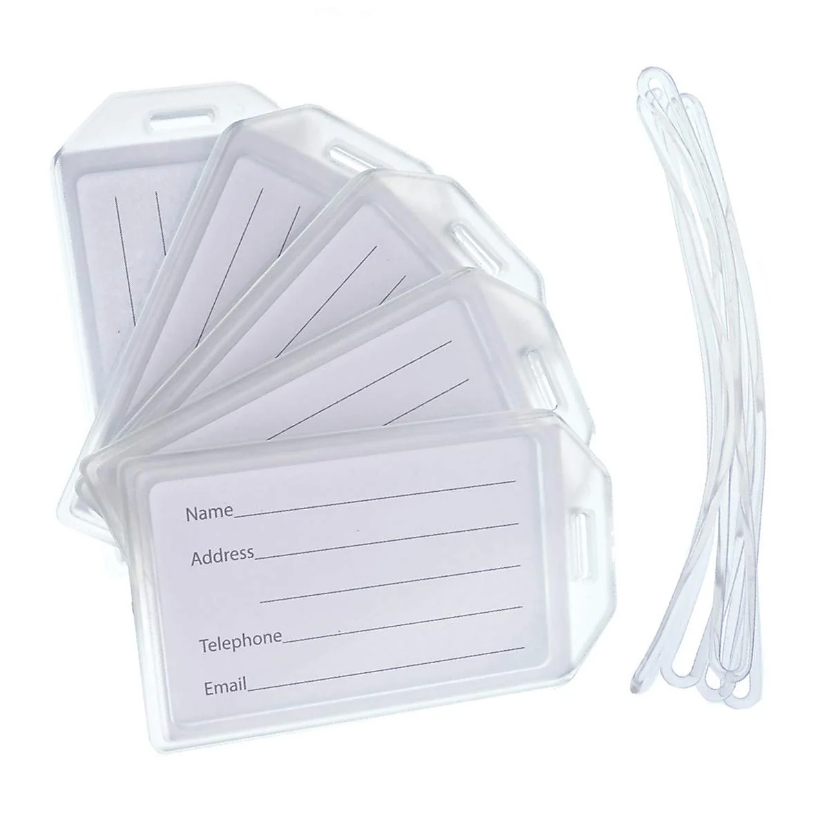 Luxury 5 Pack Premium Rigid Airline Luggage Tag Holders – Clear Hard Plastic Suitcase ID Tags with 6 Loops Business Card Insert by Specialist ID User-Friendly