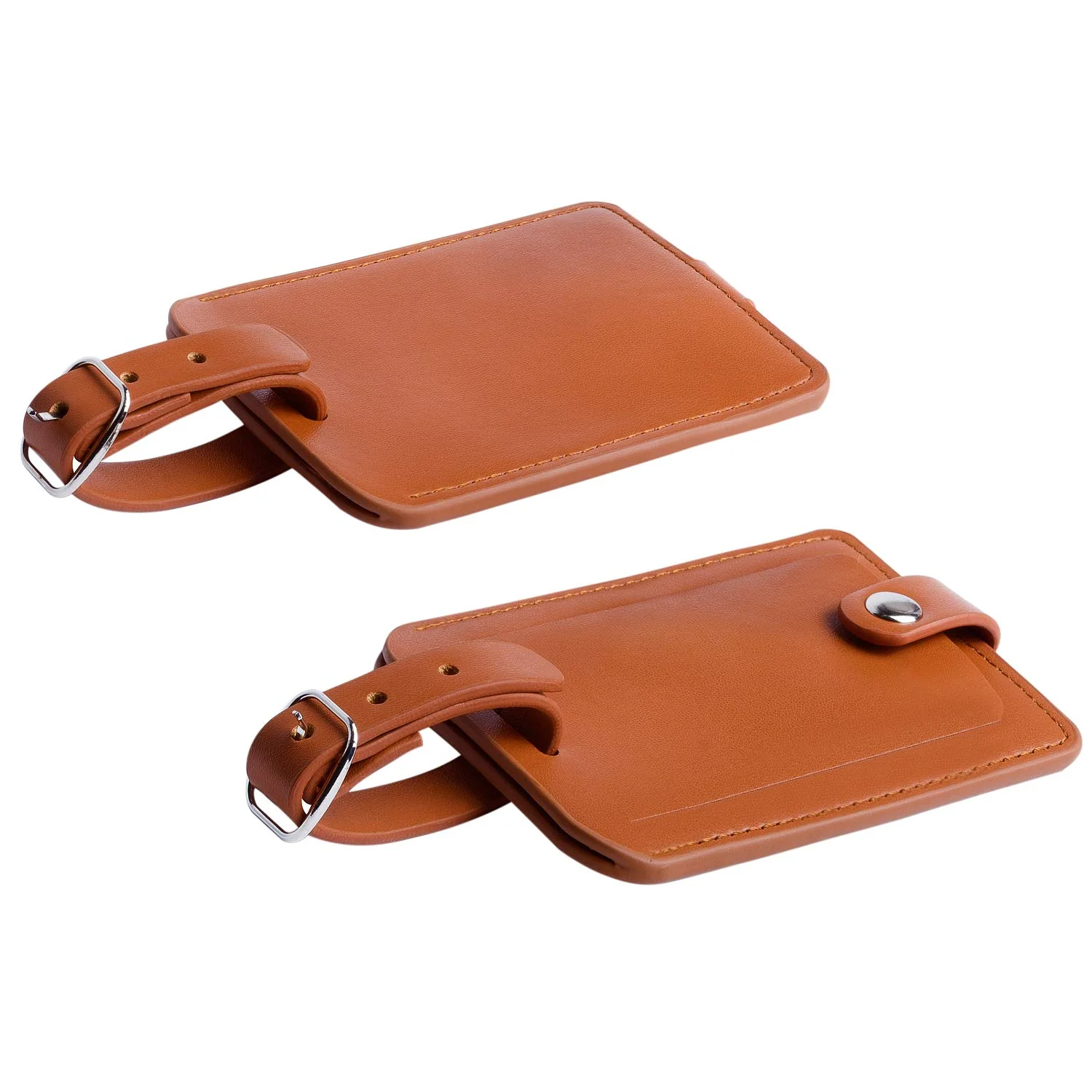 Easy-to-Use Luggage Bag Tags Leather Travel ID Labels Suitcase Name Tags with Snap - Set of 2 Traditional