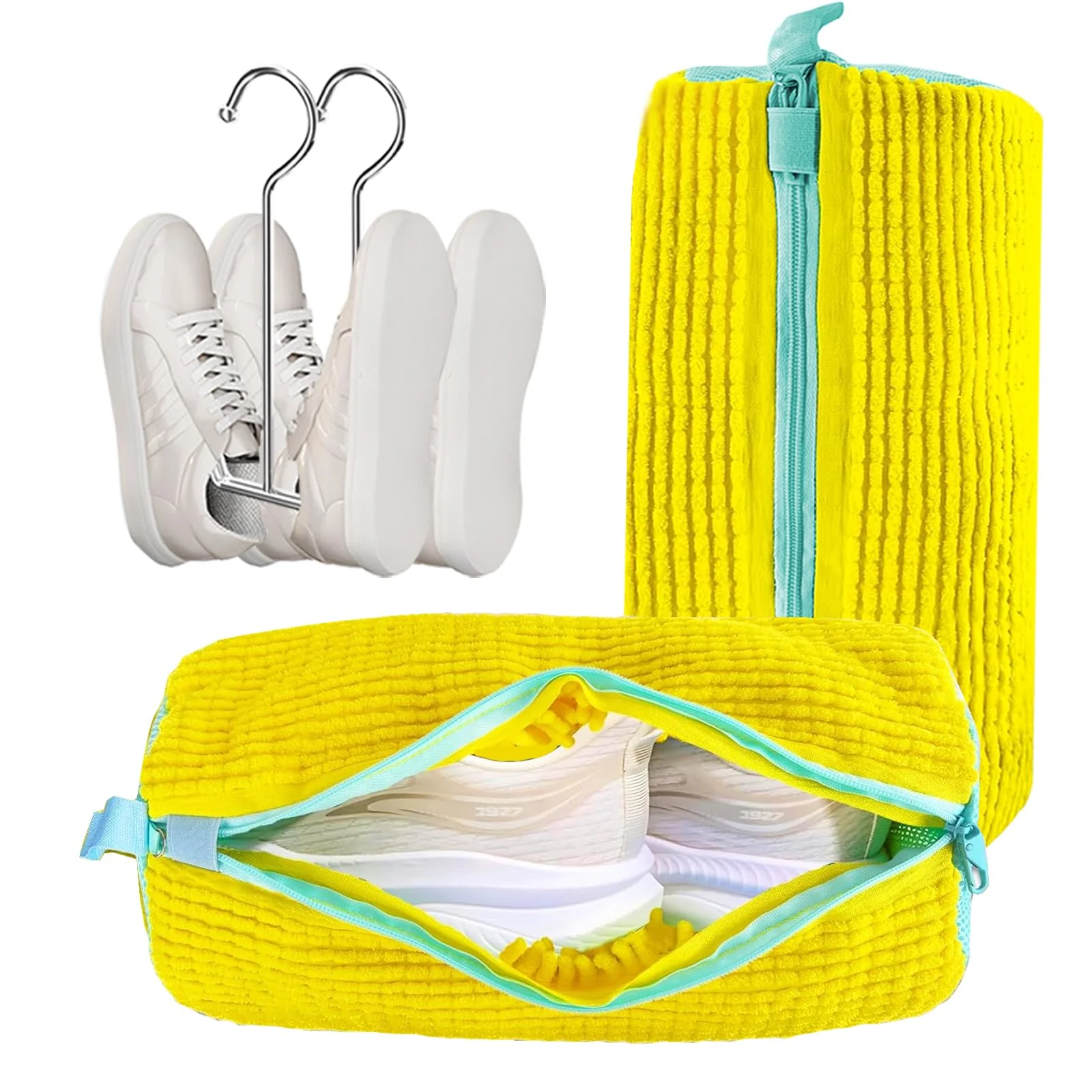 Authentic Mowtential 2-Pack Shoe Washing Machine Bag Kit – Reusable with 2 Drying Racks 12 Cleaning Balls Quick Sneaker Tennis Cleaner Yellow Traditional
