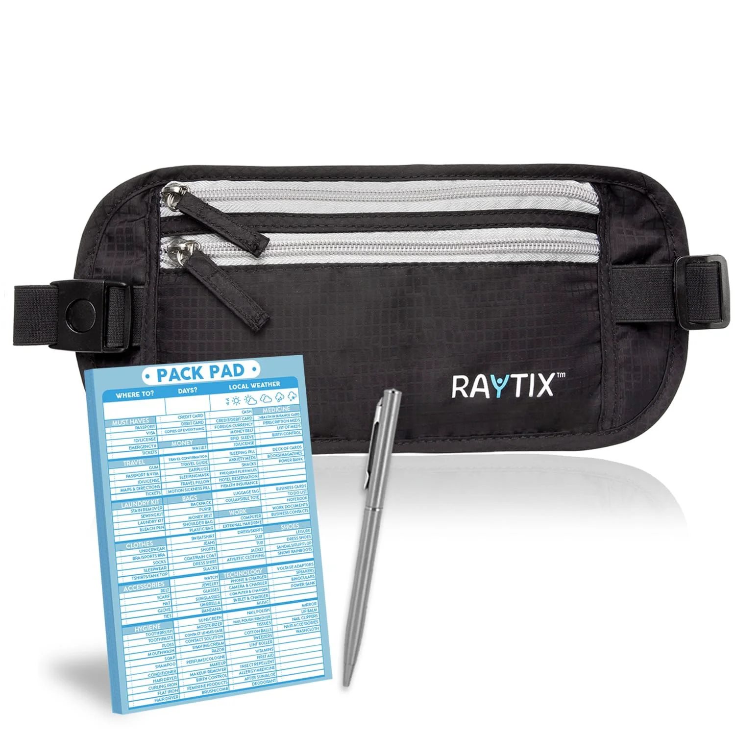 Natural Raytix RFID Blocking Money Belt – Waterproof Hidden Travel Waist Pouch Passport Holder Wallet for Men Women Black Unique