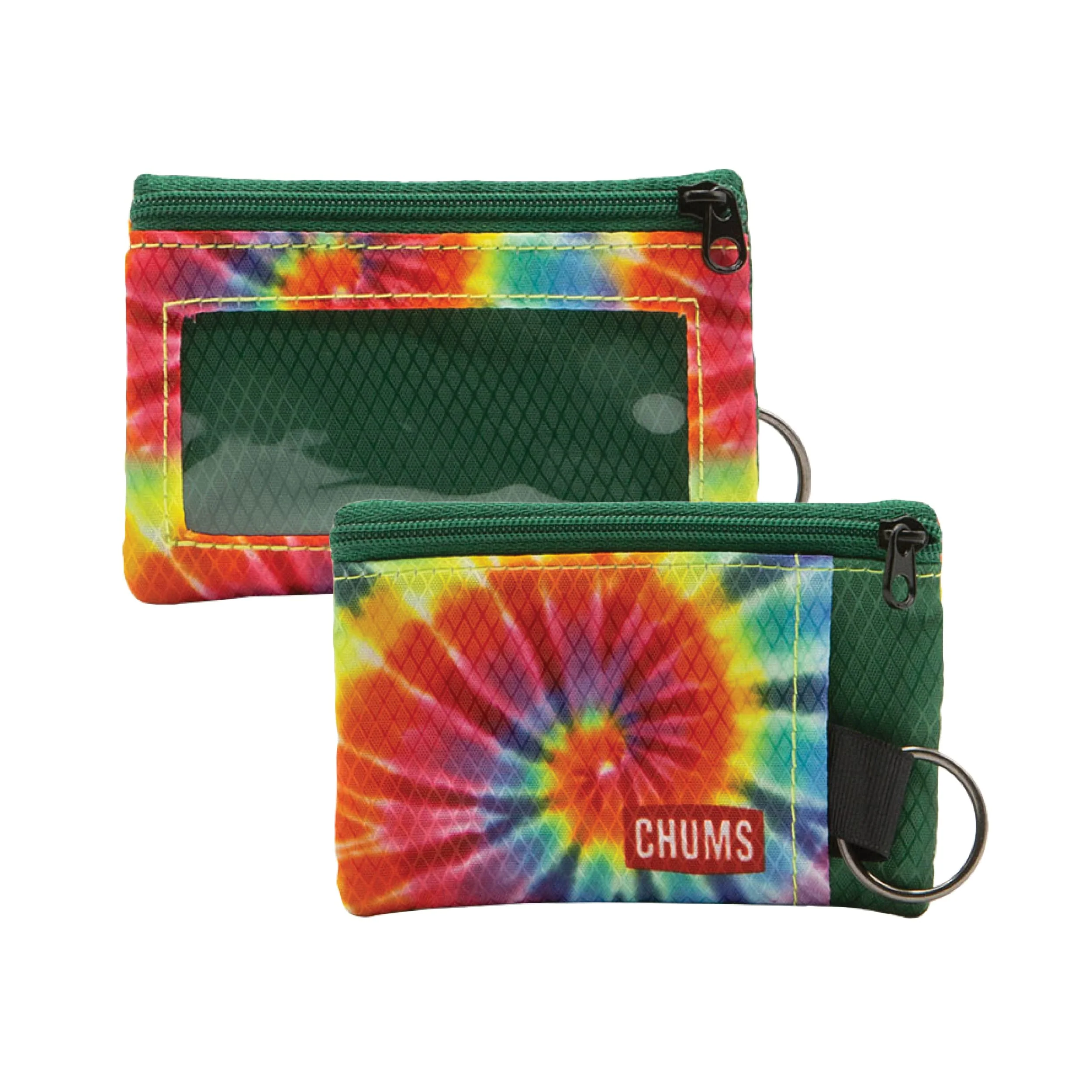 Selected Chums Surfshorts Wallet – Lightweight Minimalist Zippered Wallet with Clear ID Window Water-Resistant with Key Ring Rainbow Tie Dye Official