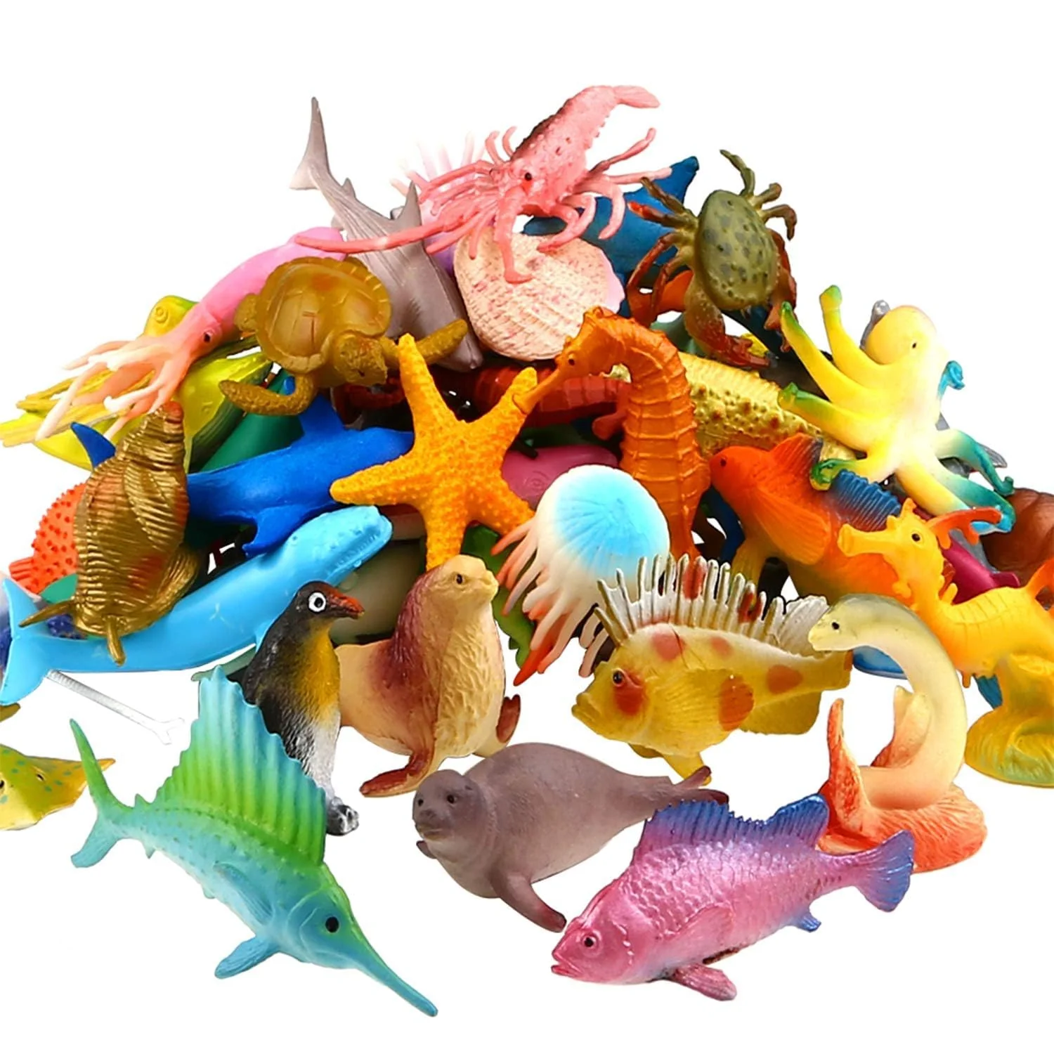 Natural Funcorn Toys Ocean Sea Animal 52 Pack Assorted Mini Vinyl Plastic Animal Toy Set istic Under The Sea Life Figure Bath Toy for Child Educational Party Cake Cupcake Topper Valentines Day Gift Expertly Made