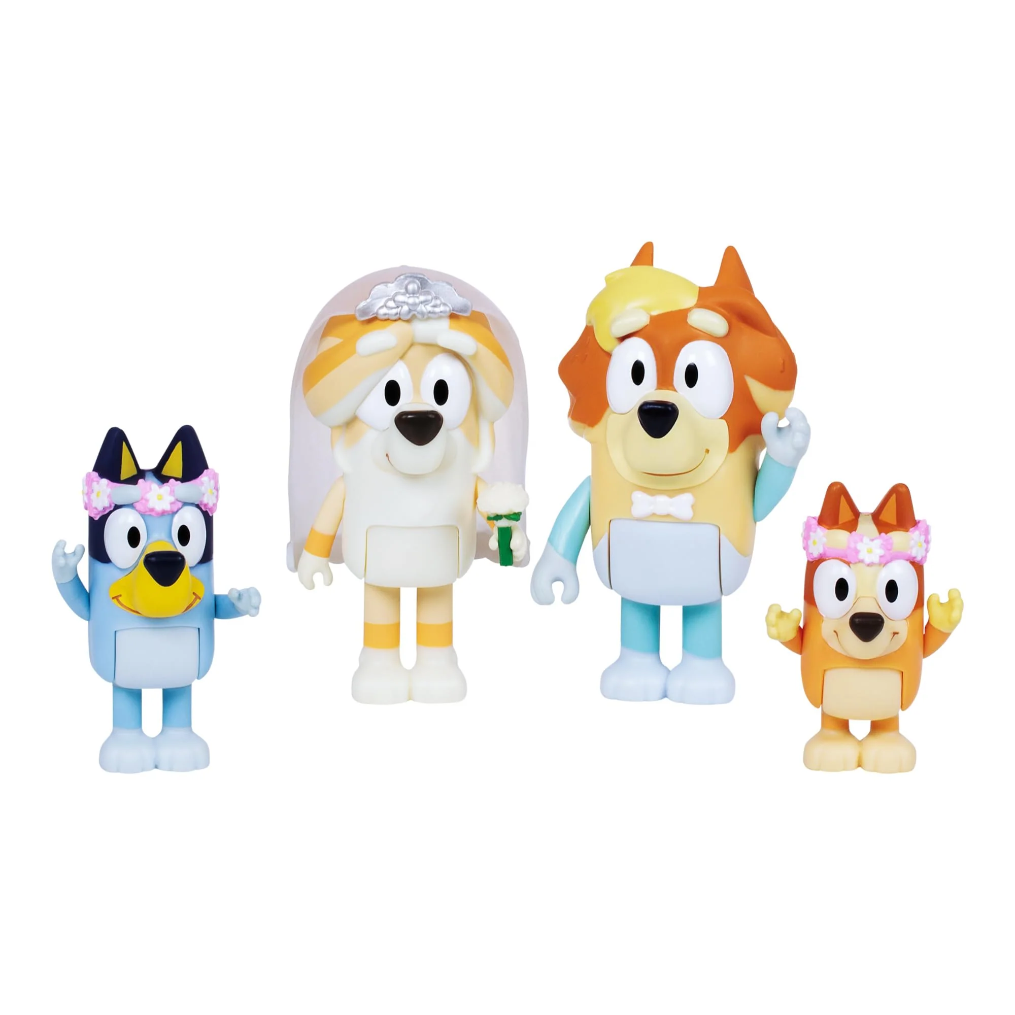 Sustainable Bluey Figure 4-Pack Wedding Time Re-Enact Uncle Rad and Frisky's Wedding Day and Bingo Flower Girl Figures High-Quality