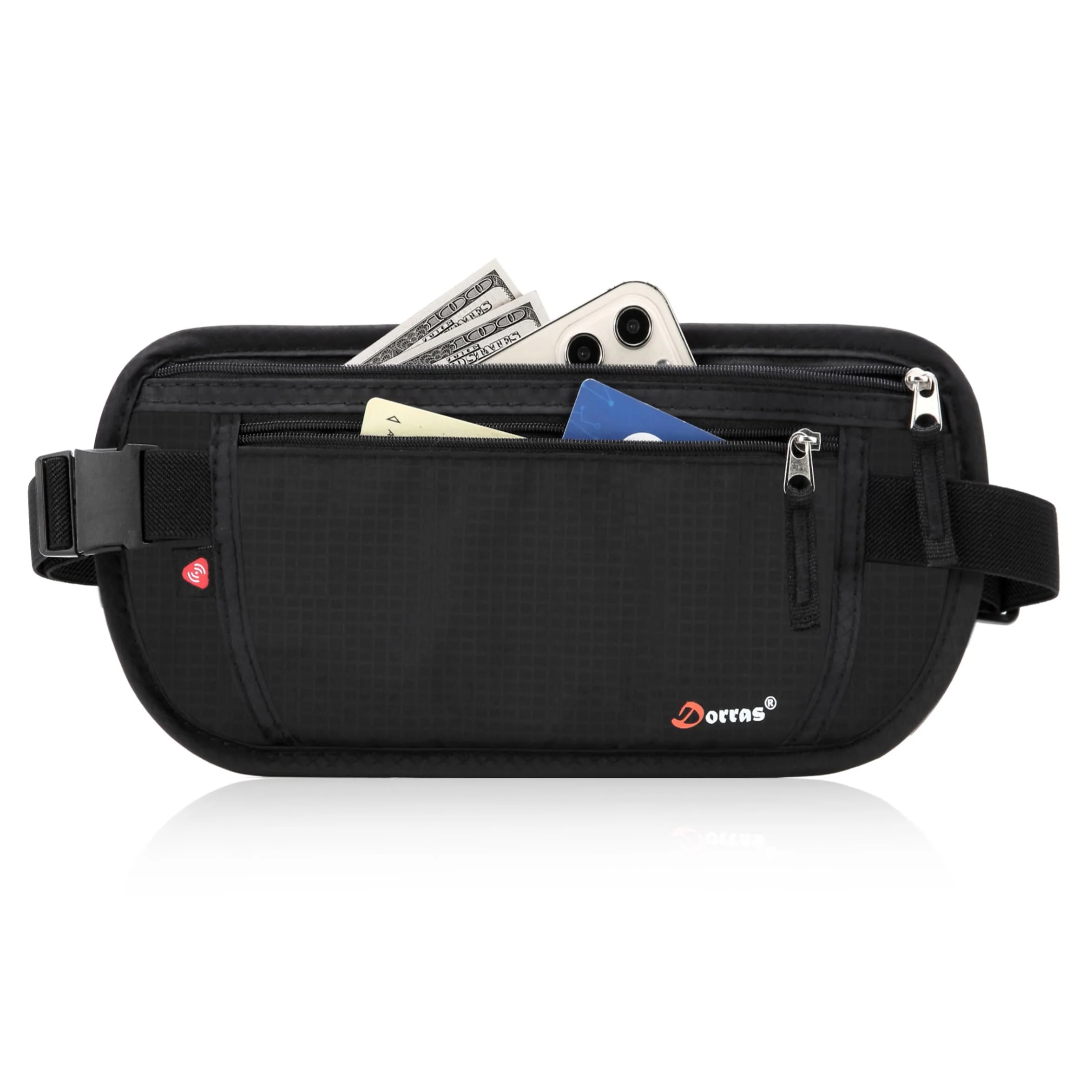 Casual Money Belt - Passport Holder Security Hidden Slim Travel Wallet Fanny Pack with RFID Blocking - Black Top-Quality