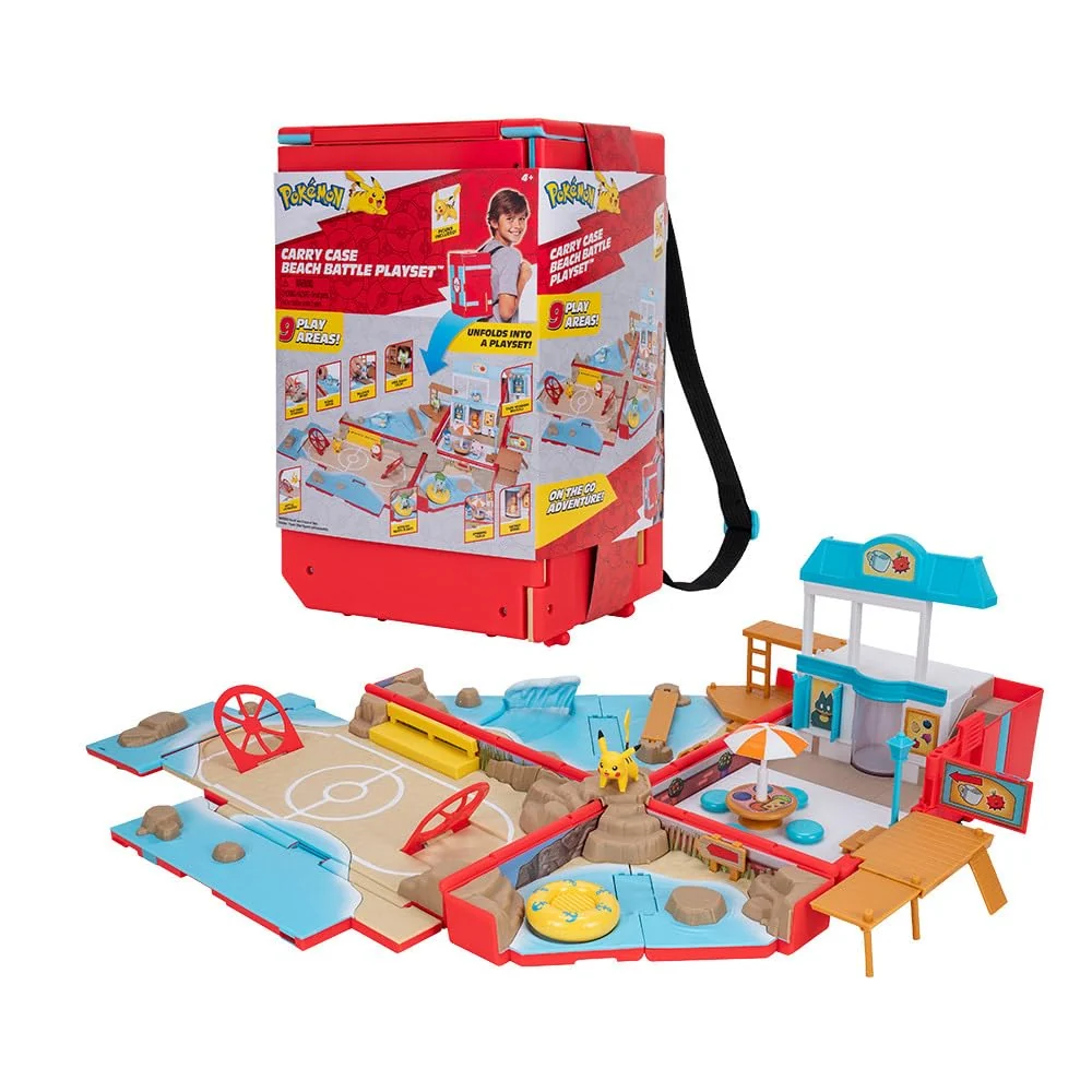 Effective Jazwares Pokemon Carry Case Beach Battle Playset - Portable ing Backpack Playset with Action Features and 2-inch Pikachu Battle Figure Trendy