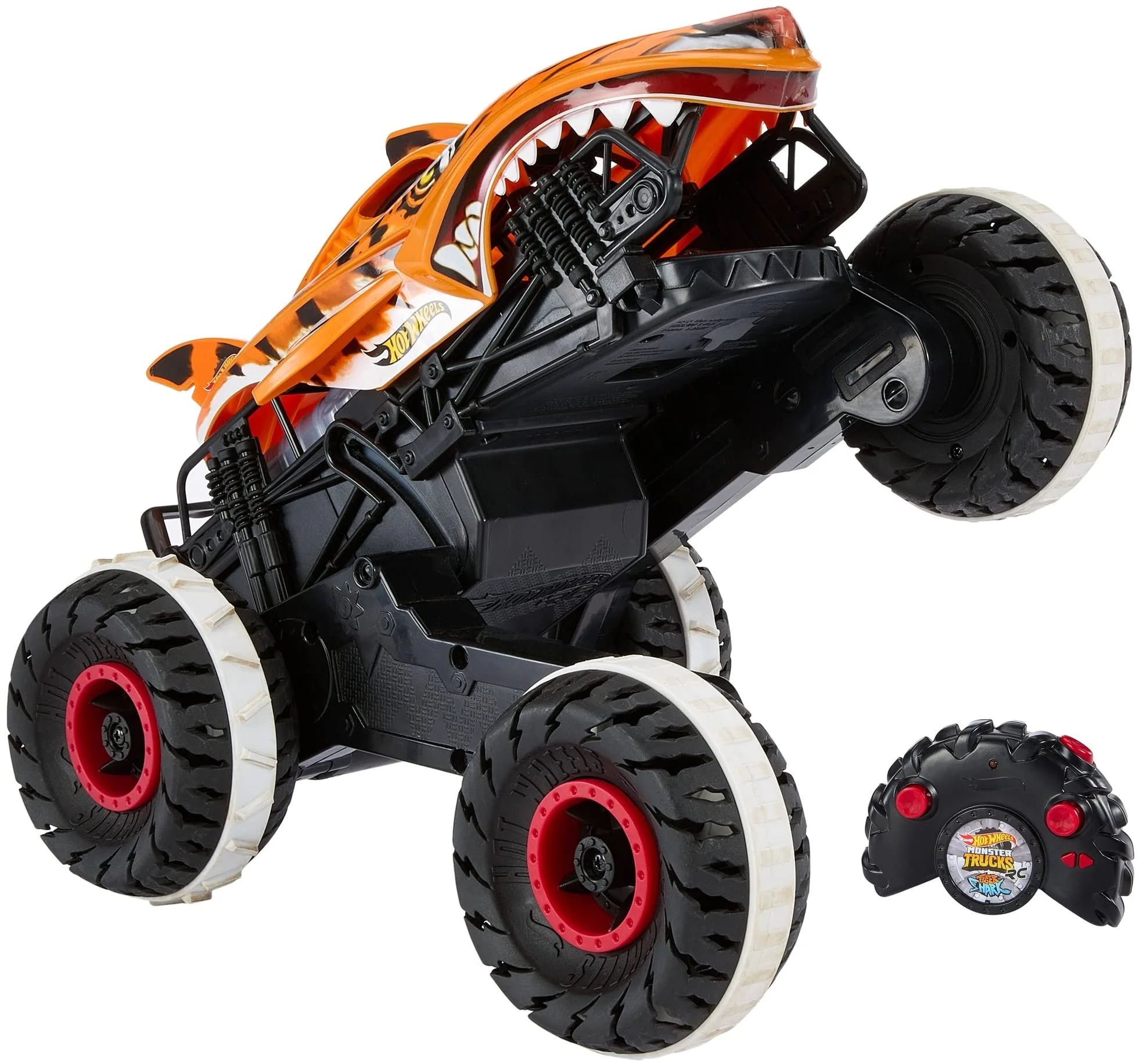 Top-Quality Hot Wheels RC Toy Remote-Control Monster Trucks Unstoppable Tiger Shark in 1 15 Scale with Terrain Action Tires Advanced