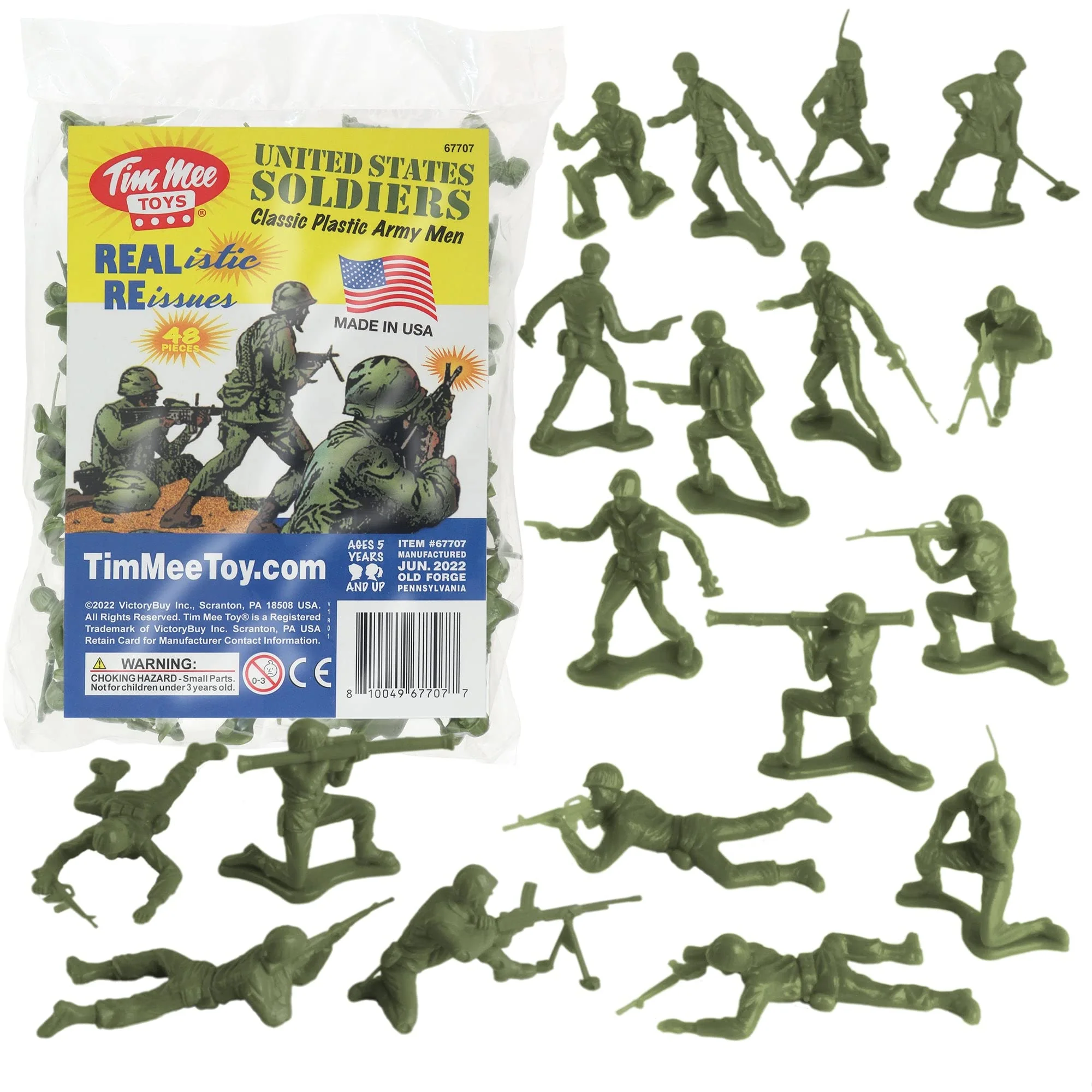 Unique TimMee Plastic Army Men - OD Green 48pc Toy Soldier Figures - Made in USA High-Performance