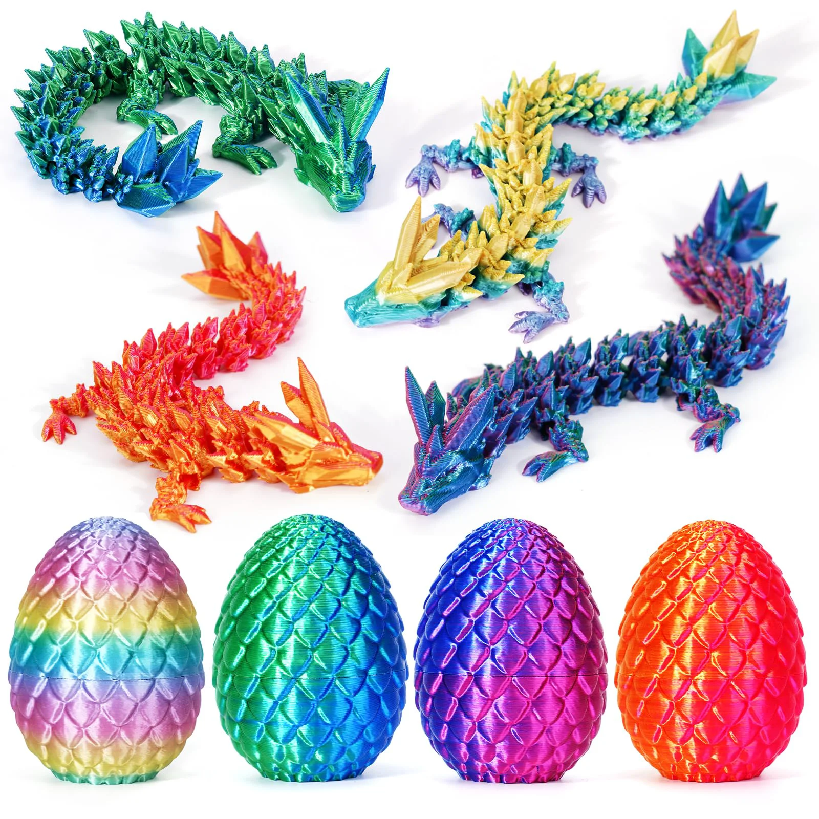 Convenient TBOLINE 4PCS 3D Printed Dragon Eggs – Articulated Crystal Dinosaur Fidget Toys Small Dino Egg Figures for Kids Easter Gifts 4-Piece-C Pure