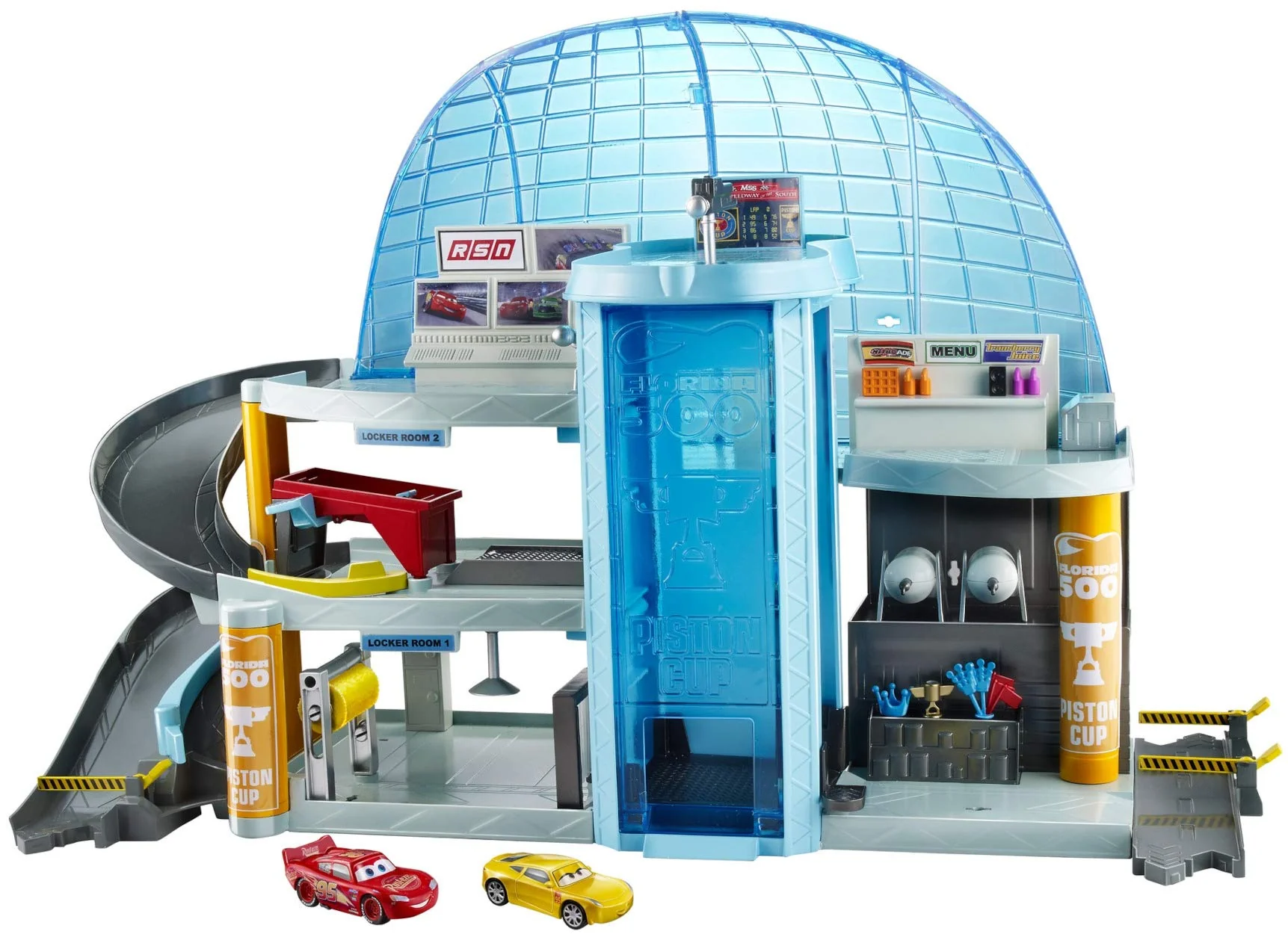Classic Mattel Disney and Pixar Cars Garage Playset with Lightning McQueen Cruz Ramirez Toy Cars Florida Speedway Mega 3-Level Garage Comfortable