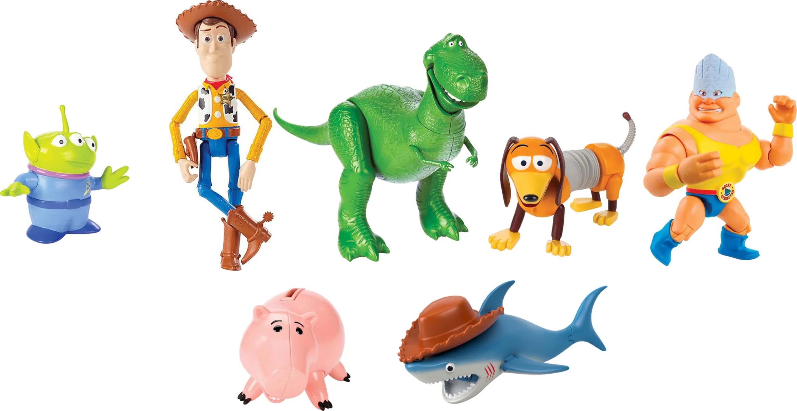 Eco-Friendly Mattel Disney and Pixar Toy Story Set of 7 Action Figures with Woody Slinky Rex Hamm Alien Rocky Shark Disney100 Collectible Easy-to-Use