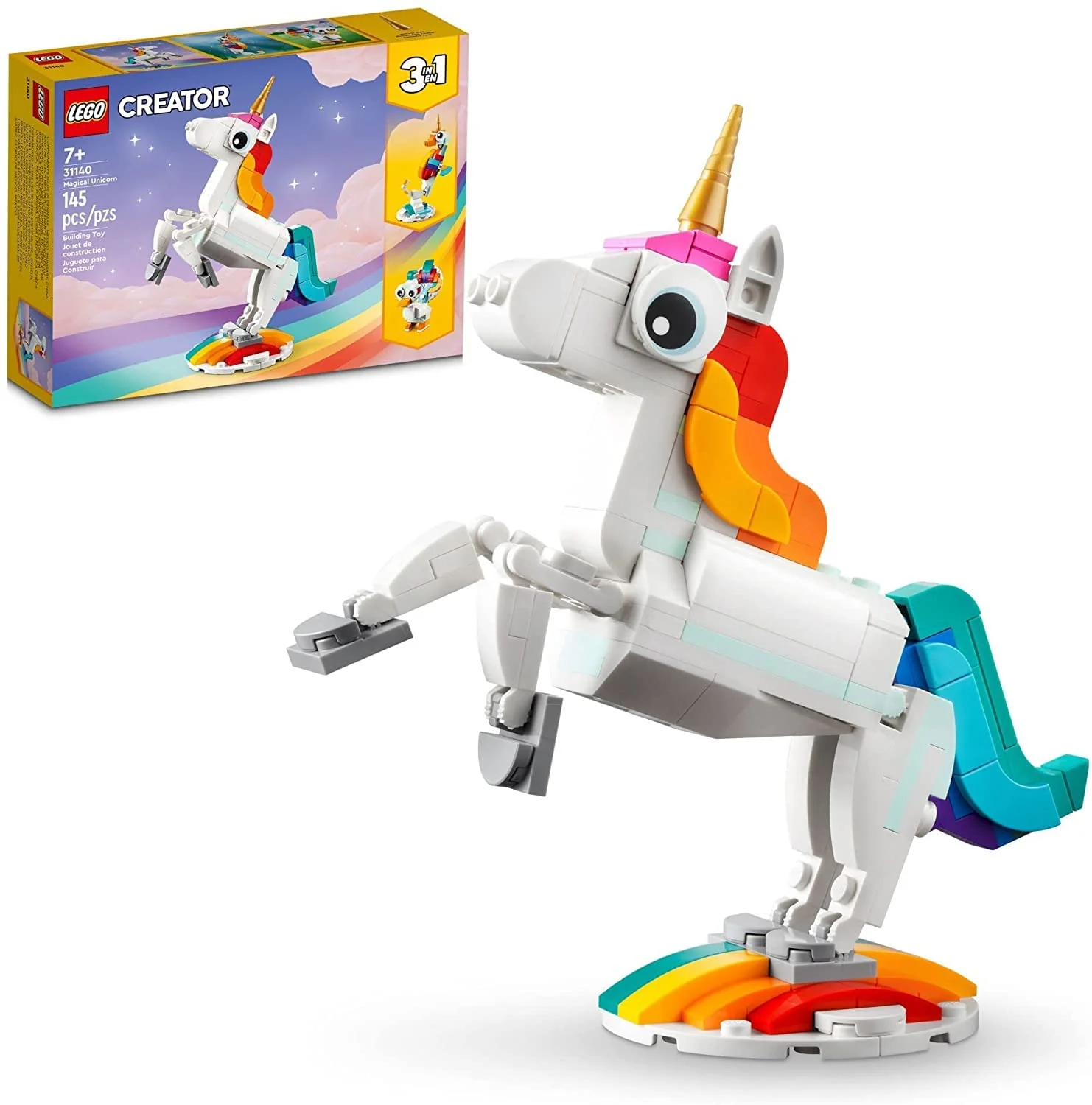 Exclusive LEGO Creator 3 in 1 al Unicorn 31140 Build Unicorn Seahorse or Peacock Rainbow Animal Figures Fun Gift for Kids Girls Boys Reusable