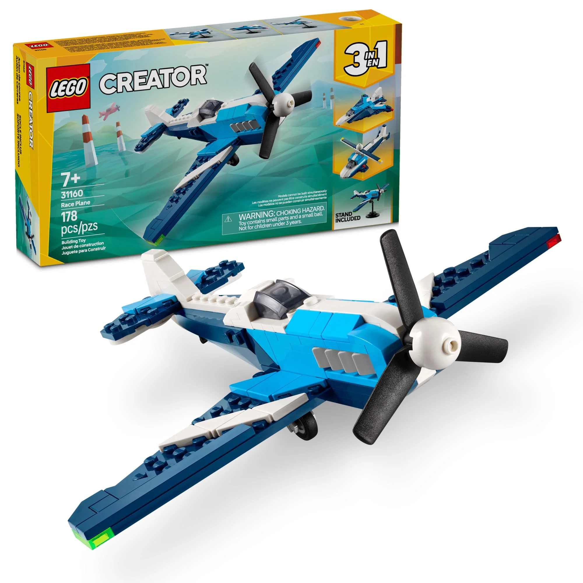 High-Performance LEGO Creator 3 in 1 Aircraft Race Plane 31160 Buildable Airplane Fighter Jet or Helicopter Toy Fun Gift for Kids Boys Girls Ages 7 High-Quality