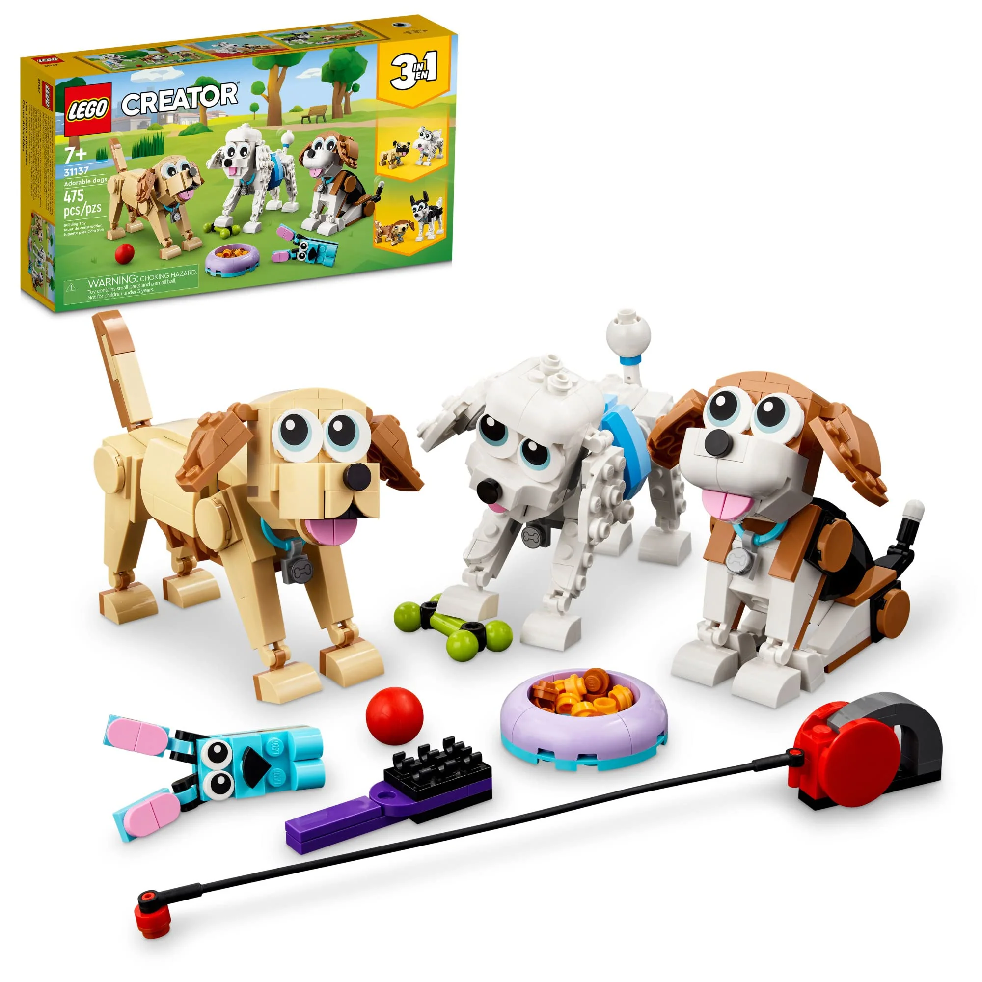 Optimized LEGO Creator 3 in 1 Adorable Dogs 31137 Build Dachshund Beagle Pug Poodle Husky Labrador Figures Fun Gift for Kids Ages 7 Lightweight