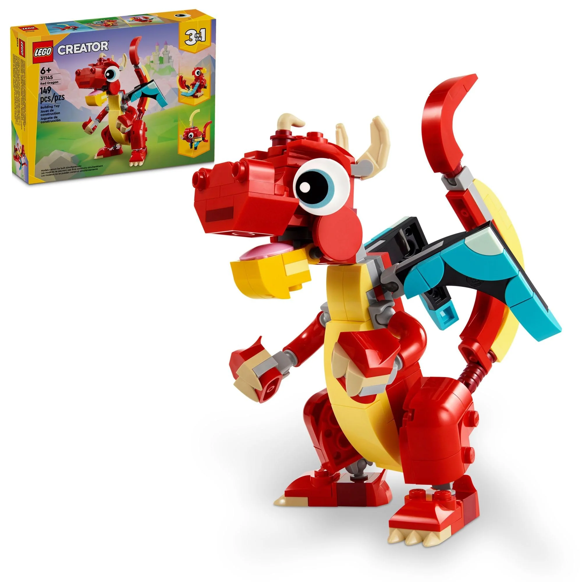 World-Class LEGO Creator 3 in 1 Red Dragon Toy 31145 Builds Dragon Fish or Phoenix Animal Building Set Gift for Kids Ages 6 Advanced