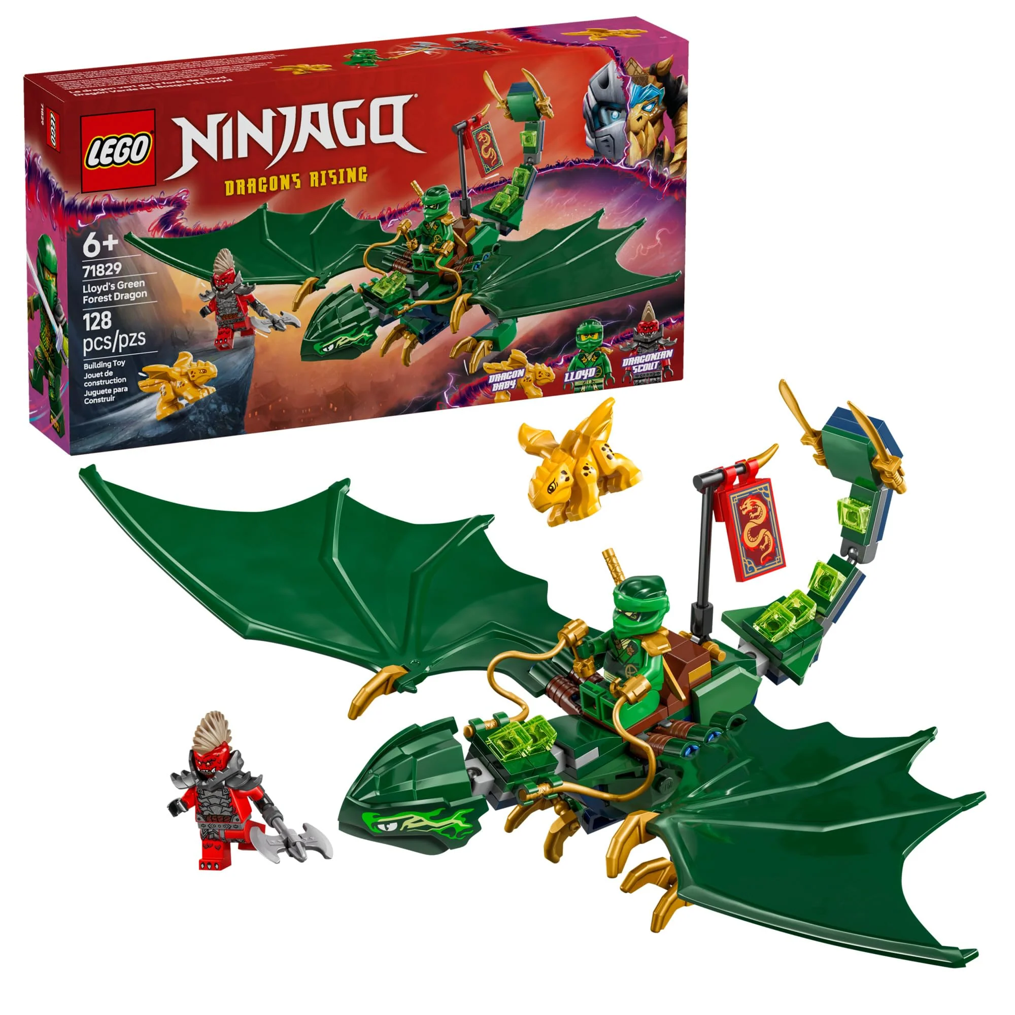 Verified LEGO NINJAGO Lloyd's Green Forest Dragon Toy 71829 Buildable Dragon Figure with 2 Minifigures Pretend Play Gift for Kids Ages 6 Trendy