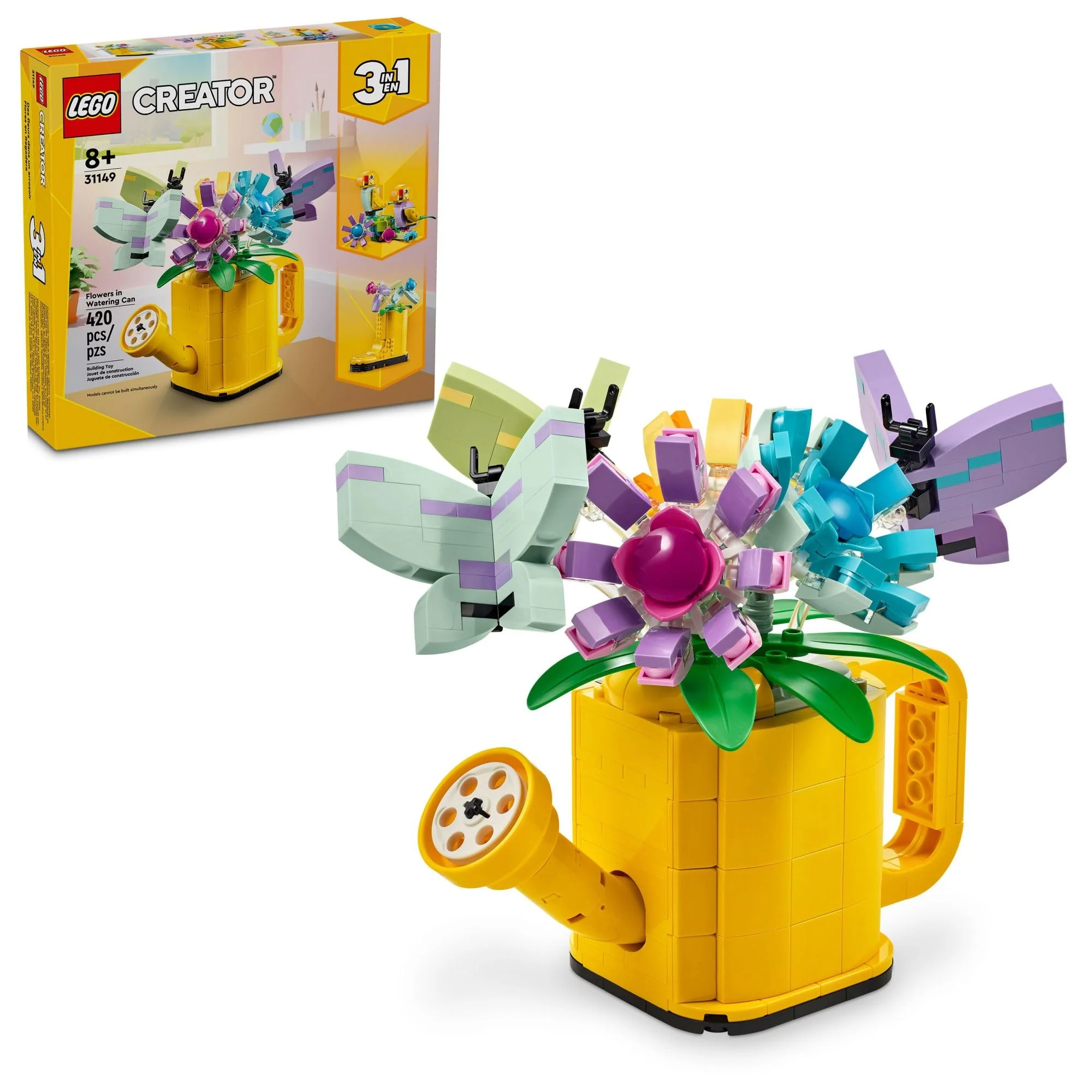 Relaxed LEGO Creator 3 in 1 Flowers in Watering Can 31149 Buildable Toy Set for Kids Ages 8 Rebuild into Rain Boots or Birds Fun Creative Gift High-End