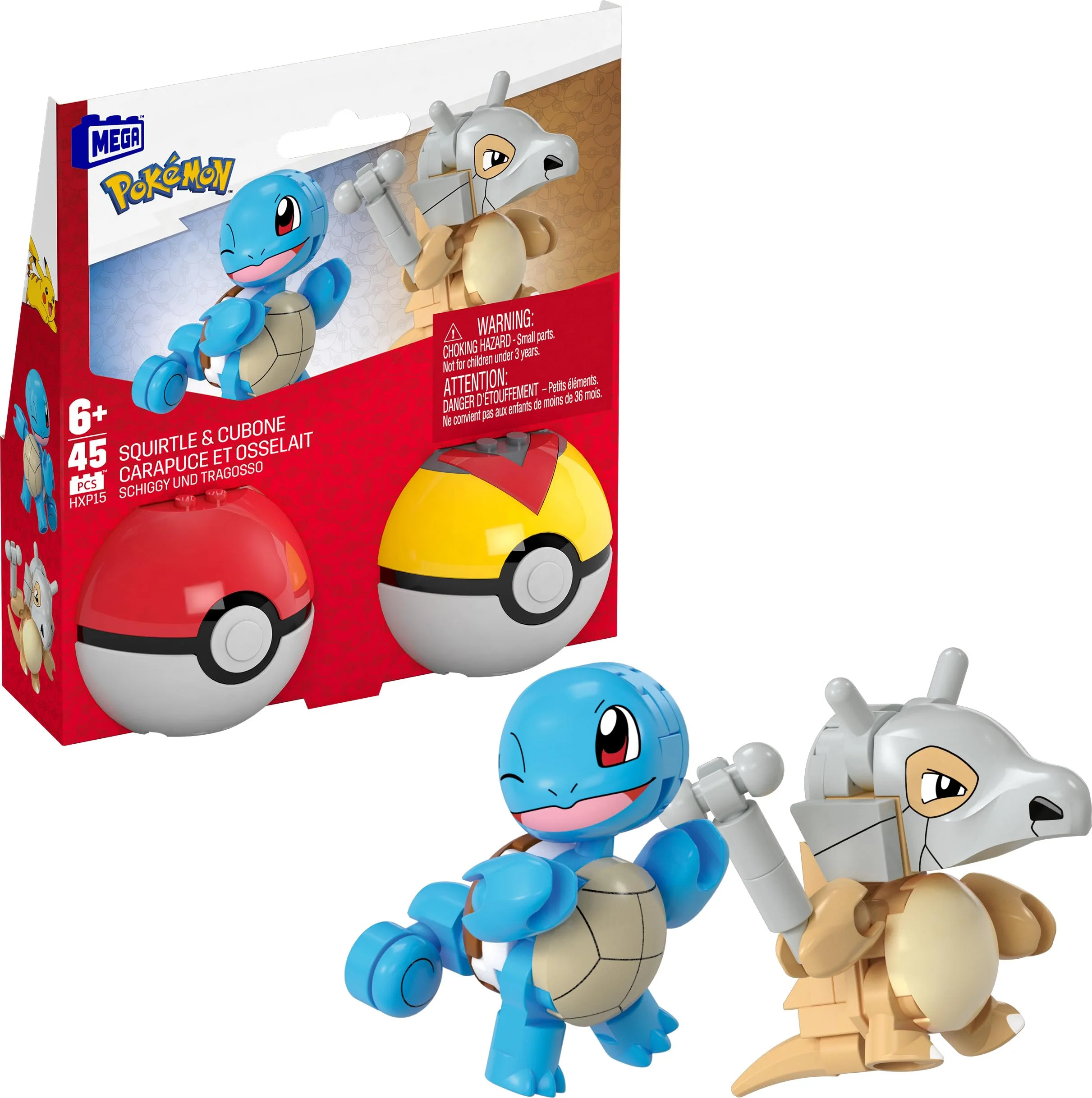 Comfortable MEGA Pokémon Building Toys Set Squirtle Cubone with 45 Pieces 2 Poseable Characters and Poké Ball 2 Inches Tall for Kids Lightweight