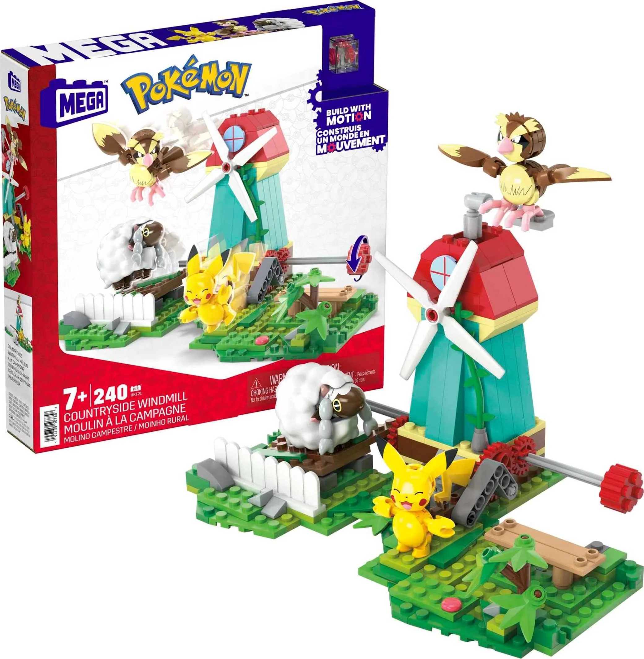 Top-Quality MEGA Pokemon Action Figure Building Toy Set Countryside Windmill with 240 Pieces Motion and 3 Poseable Characters Gift Idea for Kids Fine