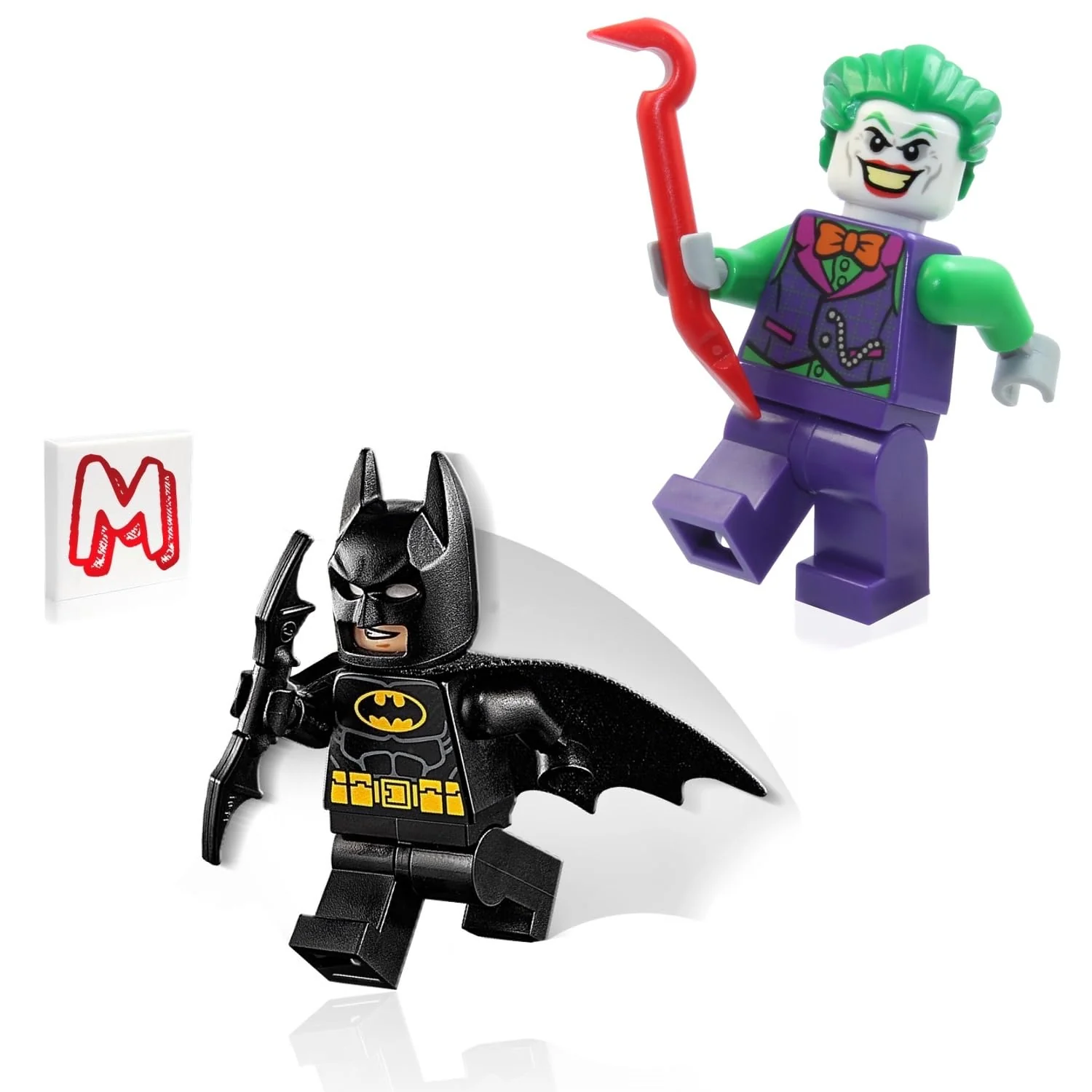 Crafted LEGO Super Heroes DC Batman Minifigure Combo - Batman with Batcape and Bat-a-rang Joker in Orange Bow tie with Crowbar High-End