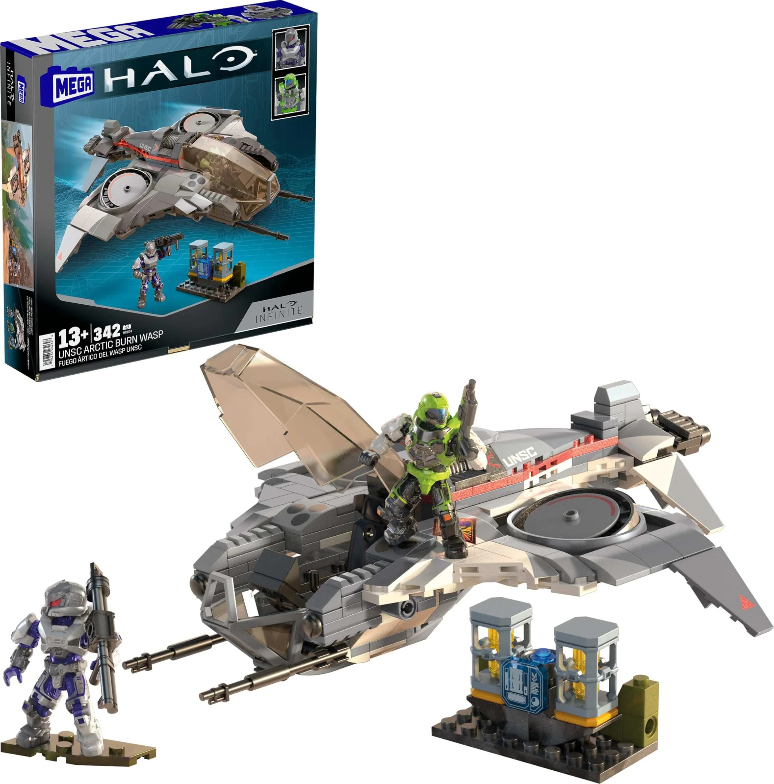 Fast MEGA Halo Action Figure Building Toy UNSC Arctic Burn Wasp with 342 Pieces and 2 Poseable Figures for Collectors Lightweight