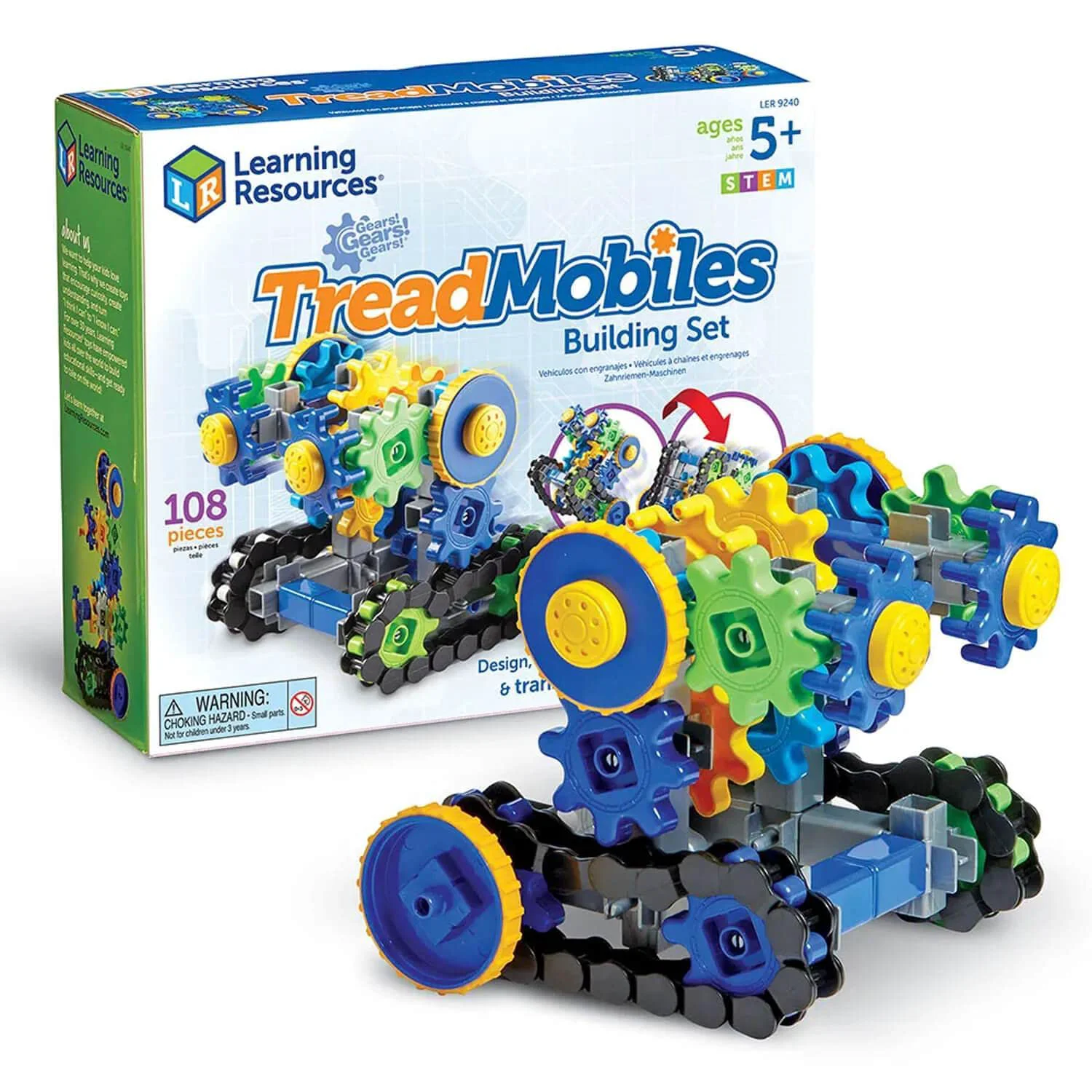 Eco-Friendly Learning Resources Gears Gears Gears Treadmobiles Building Set STEM Toys Develops Early Engineering Skills 108 Pieces Ages 5 Reusable