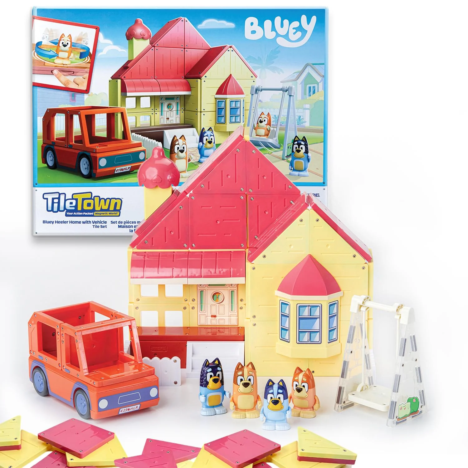 Selected Tile Town Bluey Heeler Family Home 52-Piece Magnetic Tile Playset Interactive STEM Magnetic Tiles Toys Includes Bluey Bingo Figures Action Tiles Smart