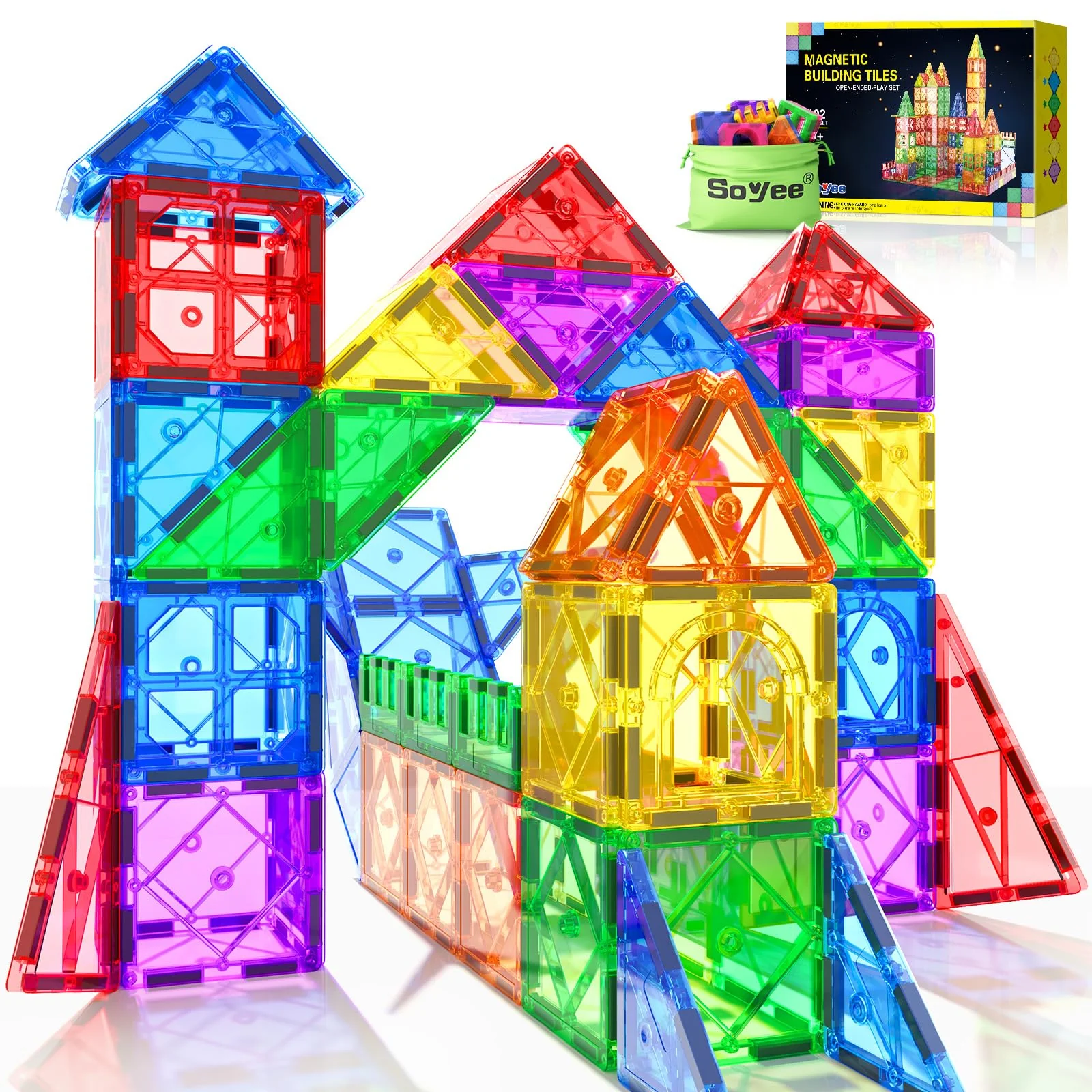 Carefully Designed 52pcs Magnetic Tiles – STEM Building Blocks Montessori Sensory Toys for Toddlers Kids Educational Magnet Set for Boys Girls Age 3 Original Design