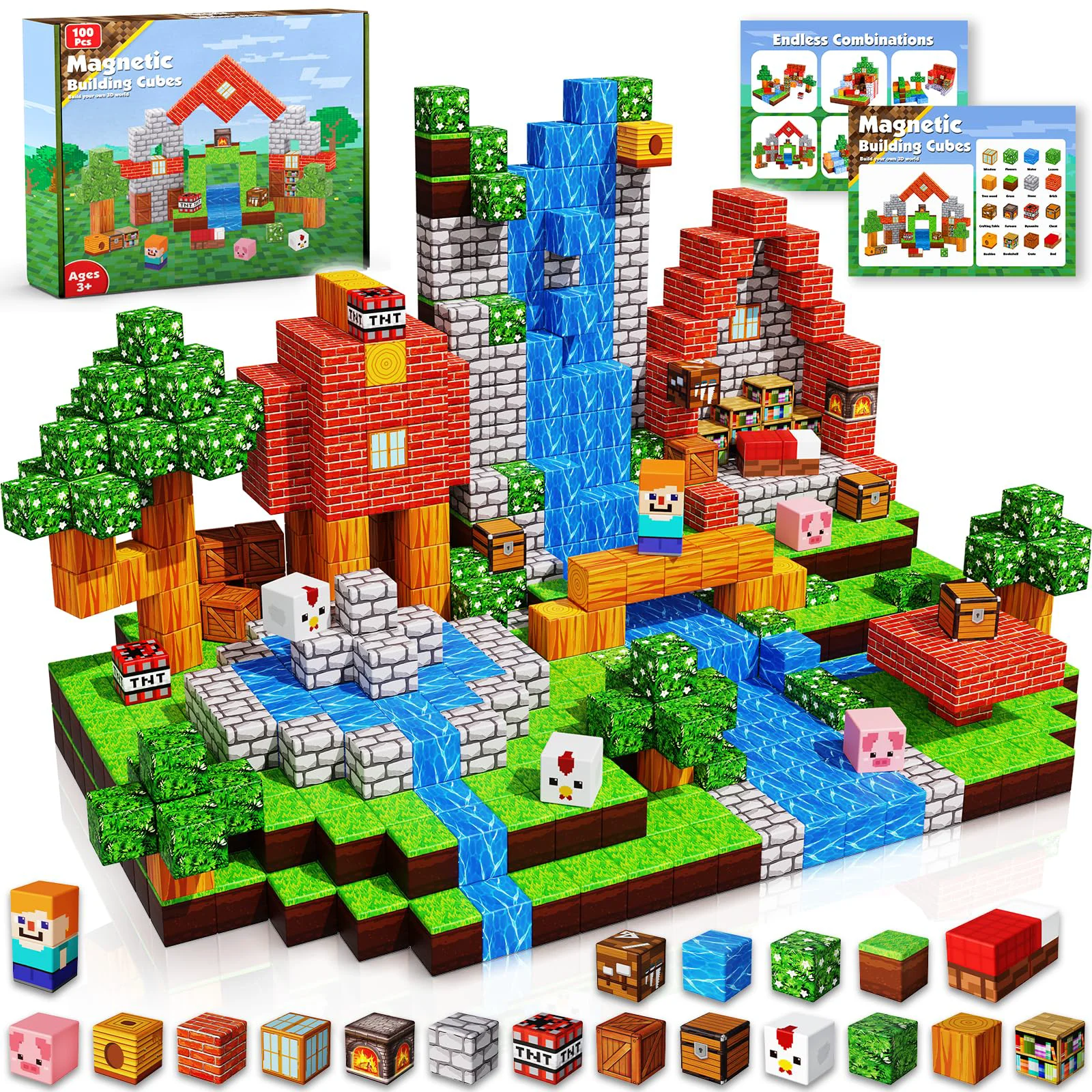 Soft Goody King 100pcs Magnetic Blocks – STEM Building Cubes Stacking Toys for Kids Ages 3-10 Montessori Sensory Tiles Birthday Gift Exclusive