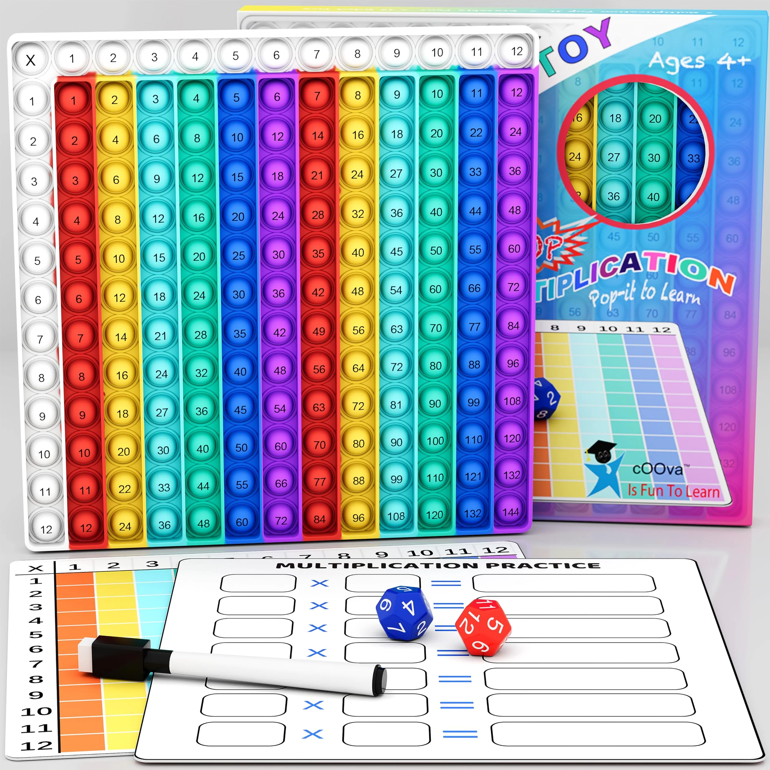Contemporary Multiplication Chart Pop It - Multiplication Game Board 12x12 Times Table Math Game Board for Kids Learning Educational Multiplication Machine Toy Green