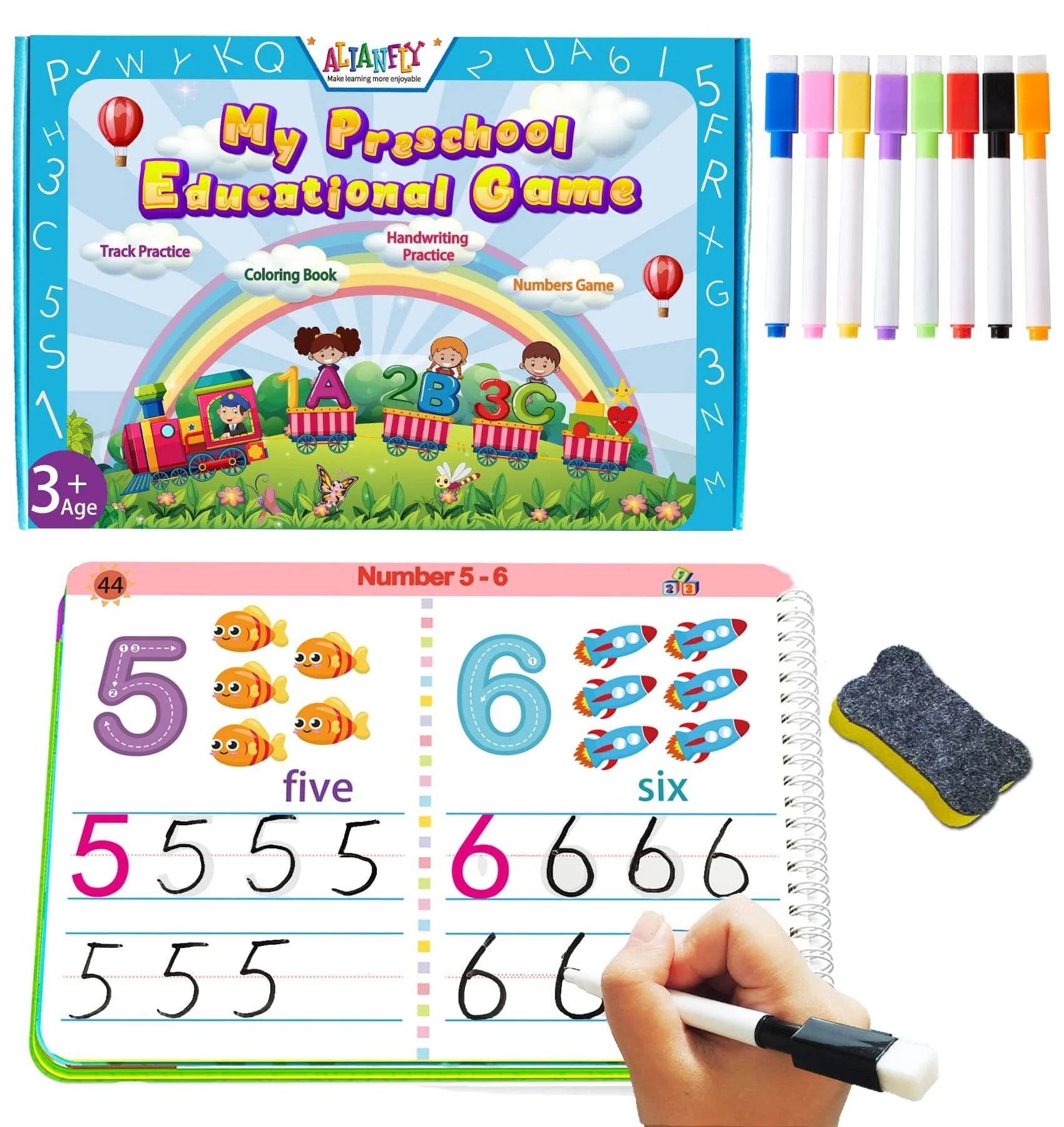 Solid ALIANFLY Preschool Learning Workbook – Montessori Toddler Busy Book with Tracing Handwriting ABC Activity Pages Educational Toys for Kids Original