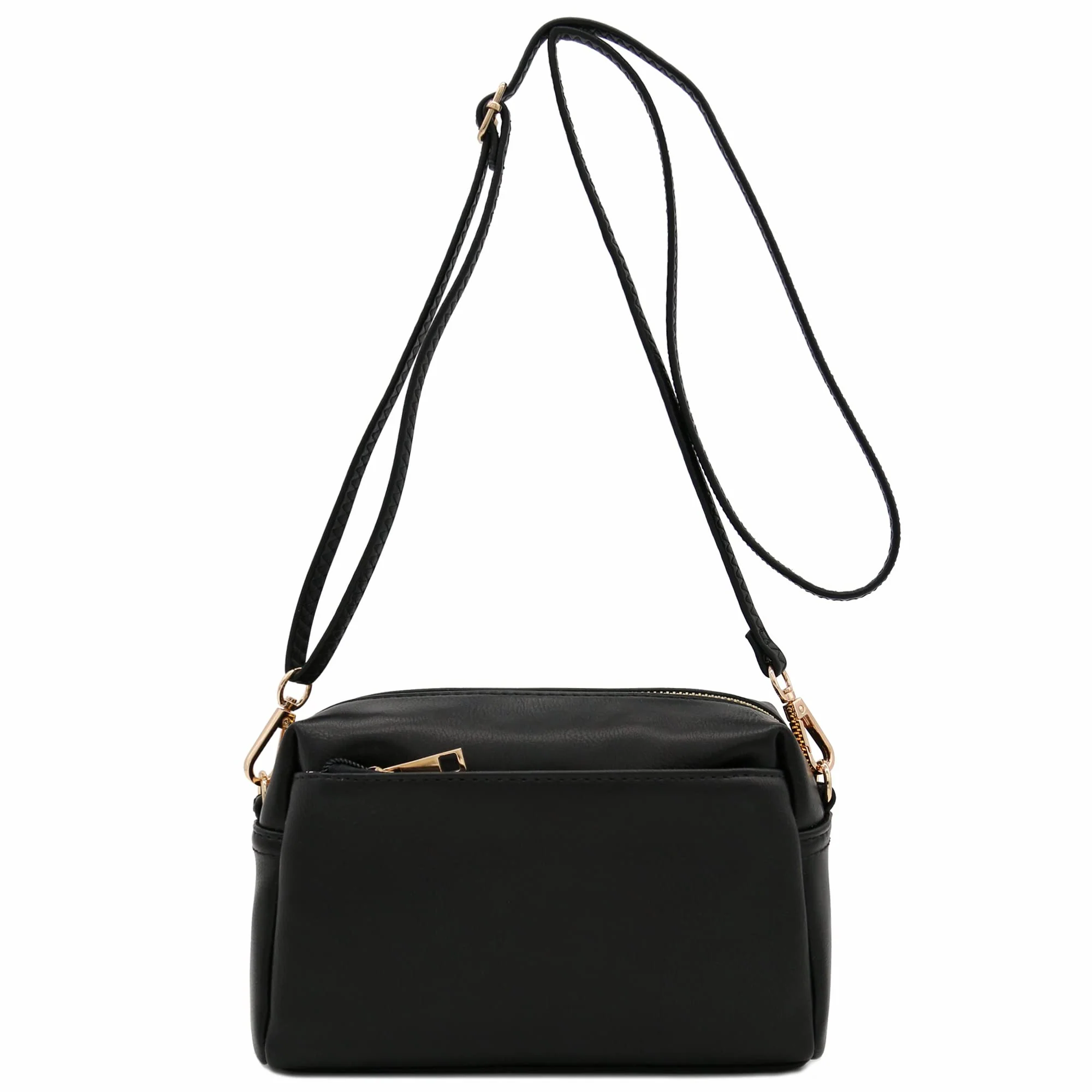 Lightweight FashionPuzzle Small Triple Zip Crossbody Bag Black Convenient