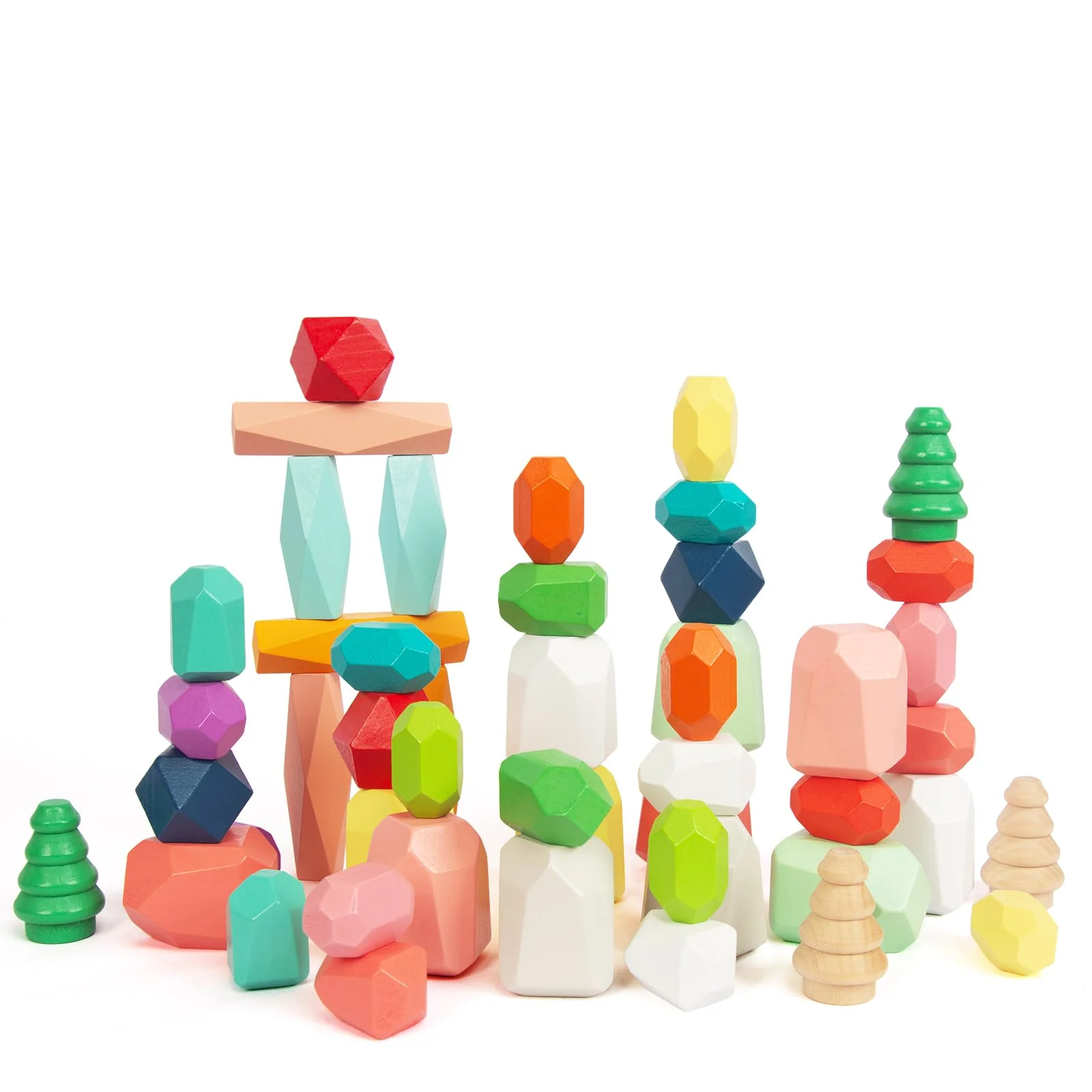 Exceptional WOODENFUN 48pcs Wooden Stacking Rocks – Montessori Sensory STEM Building Blocks Game for Kids Ages 3-6 Educational Birthday Gift Functional