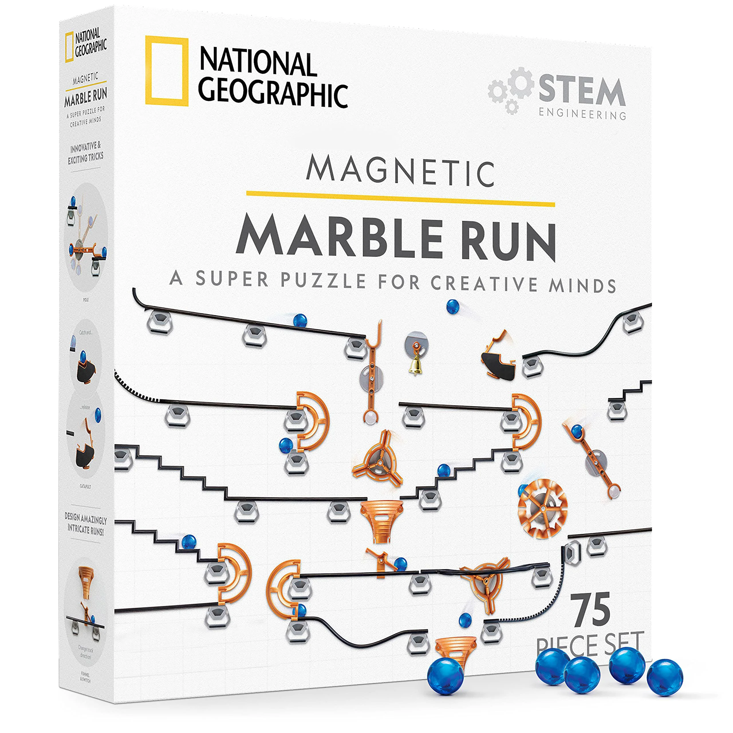 Selected National Geographic Magnetic Marble Run 75pcs – STEM Building Set with Tracks Trick Pieces Marbles for Kids Adults Marble Maze Genuine