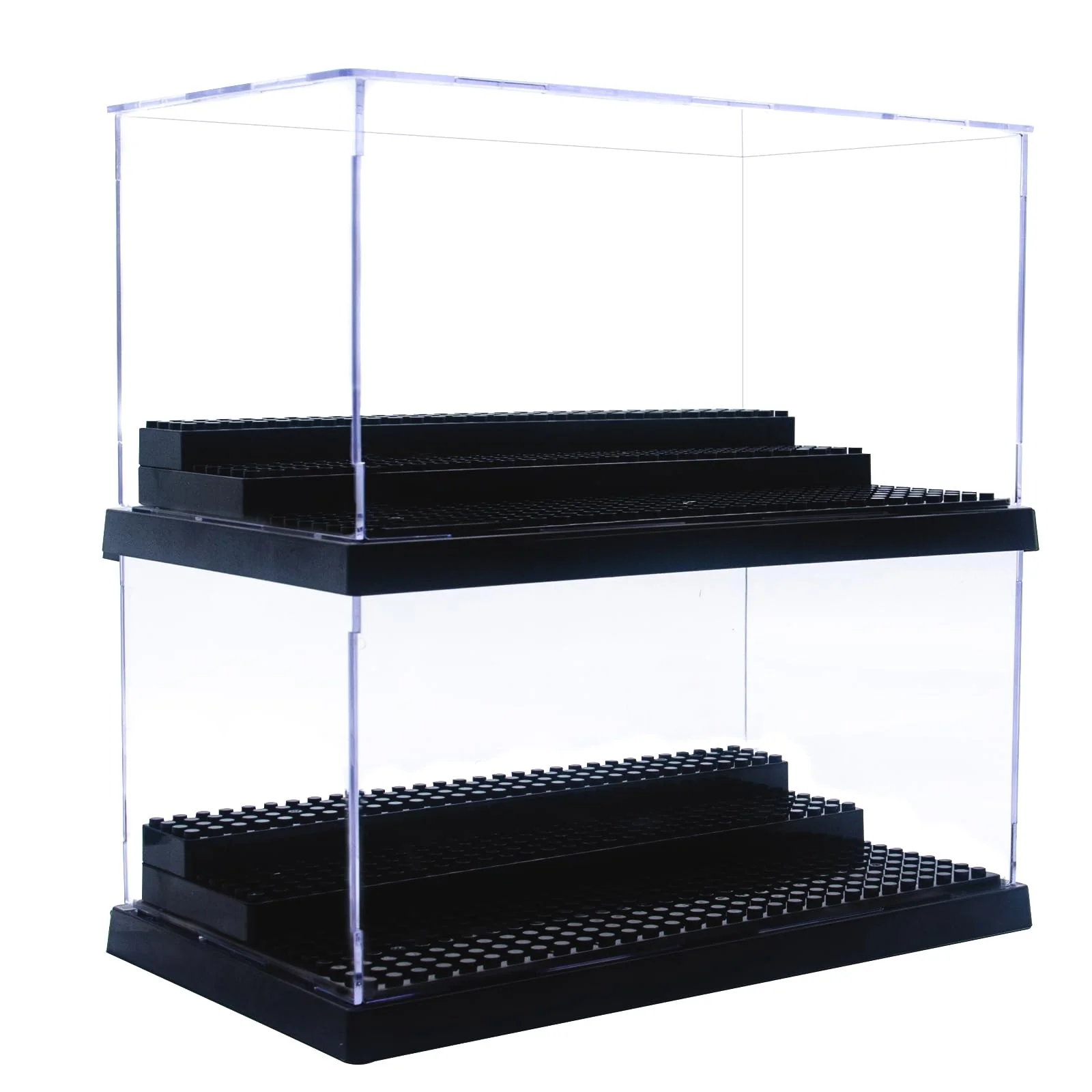Relaxed WMM Minifigure Display Case – Dustproof Acrylic Storage Box with 3 Movable Steps for Action Figures Bricks Collectible Models Next-Generation