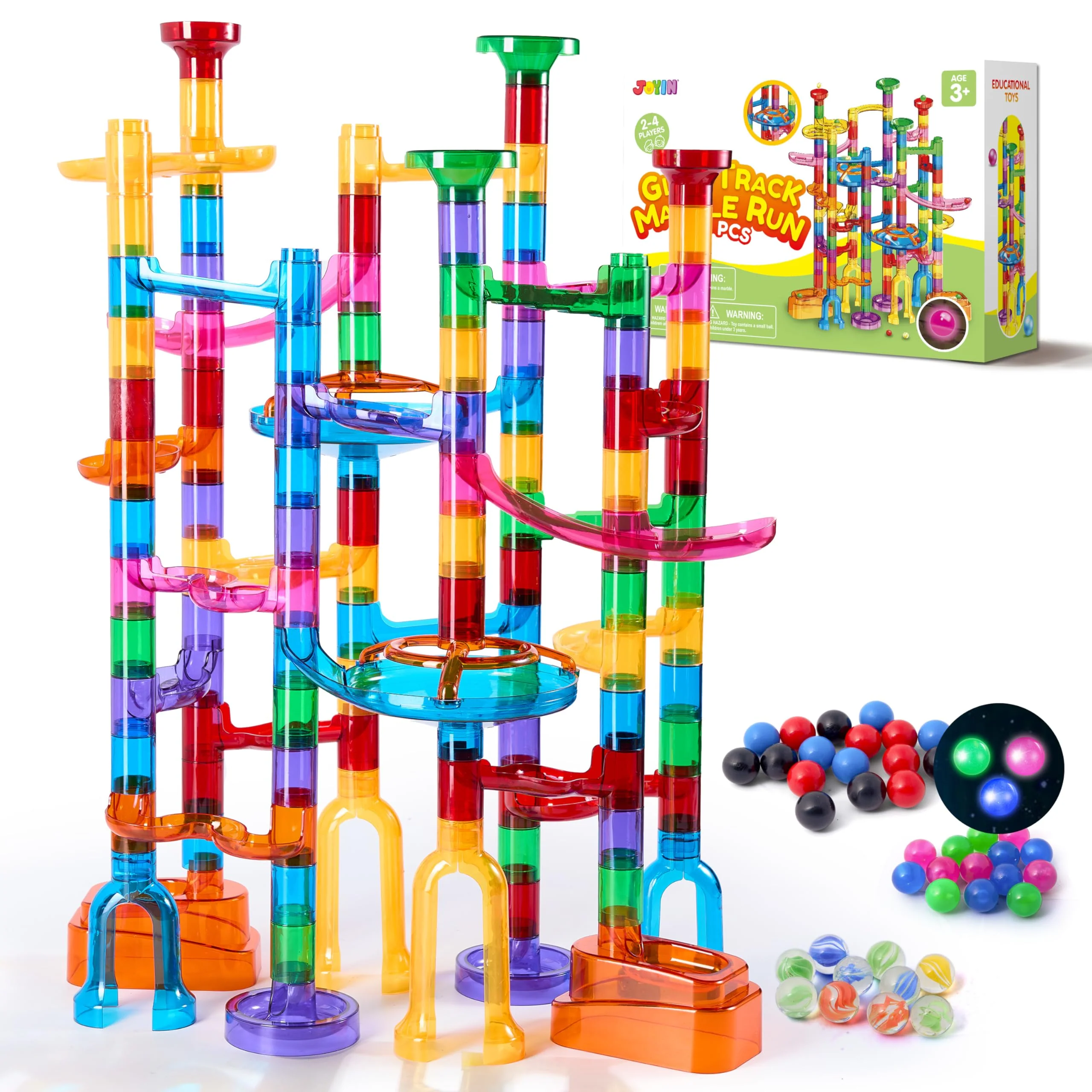 Classic JOYIN 137Pcs Glowing Marble Run - Construction Building Blocks Toys with 15 Glow in The Dark Plastic Marbles STEM Toy Presents for Boys and Girls Original Design