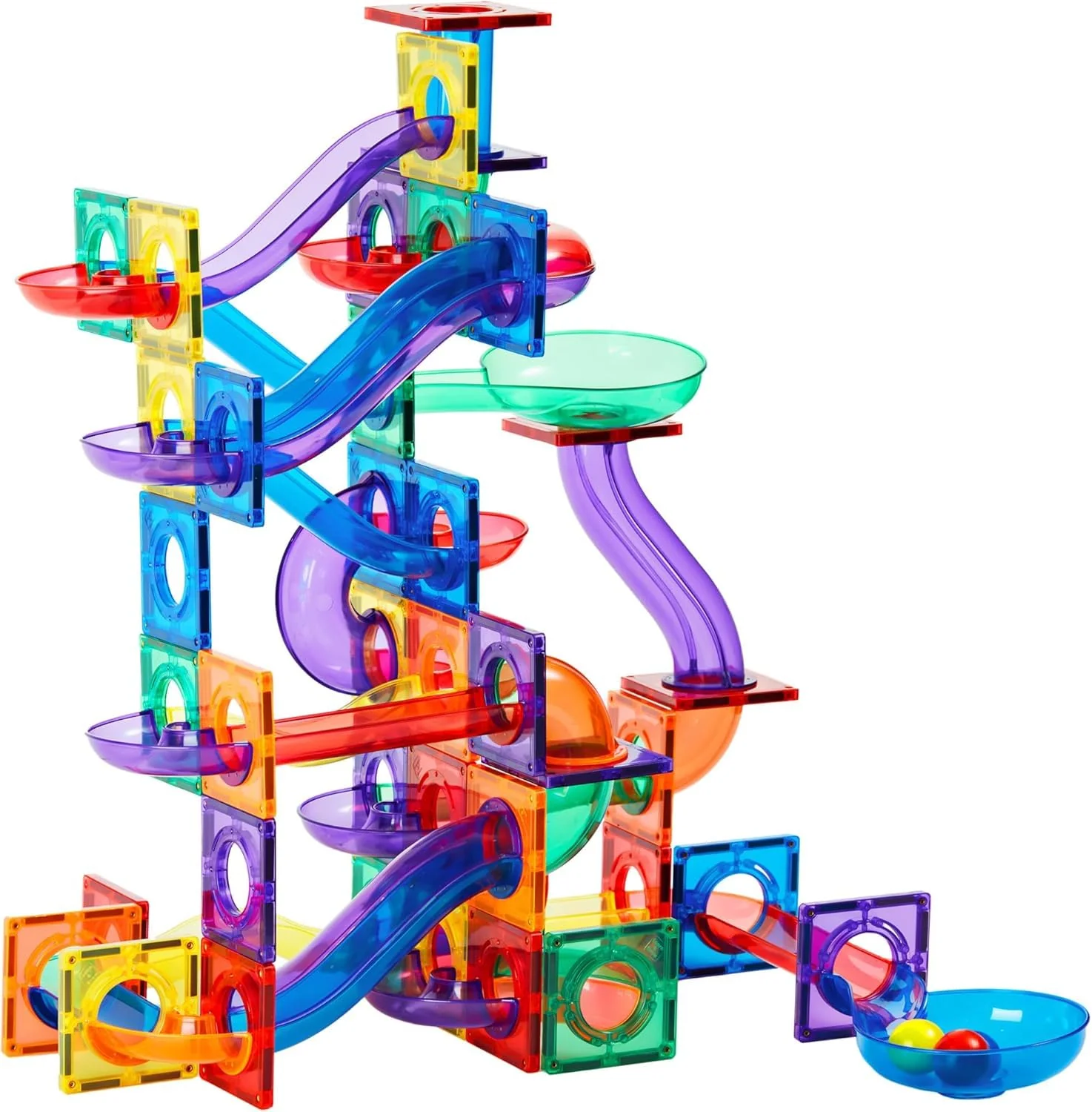 Elite Learn Grow 88pcs Magnetic Marble Run Expansion – STEM Marble Race Track Magnet Tile Accessories for Kids Ages 3 Construction Toy Expertly Made