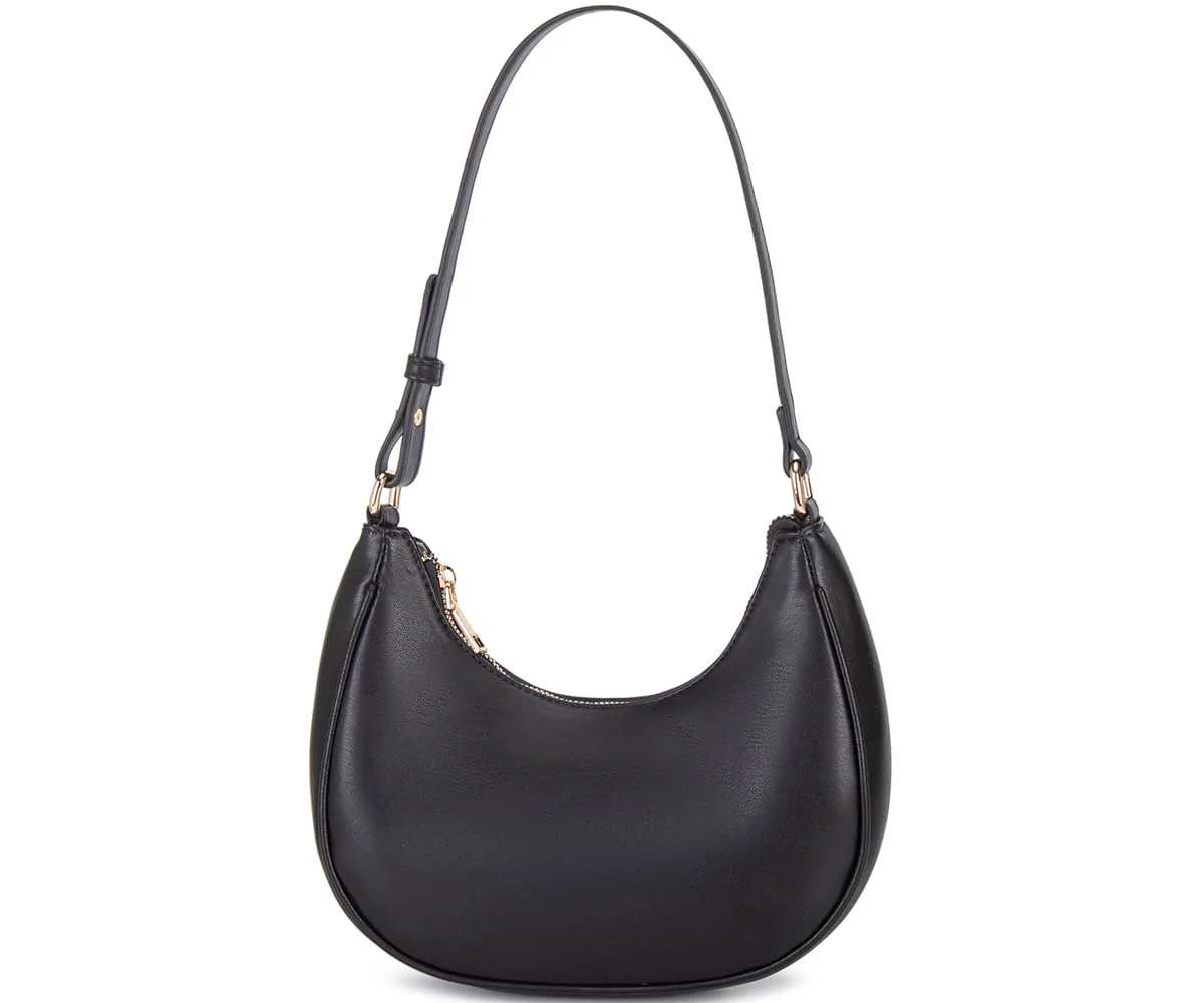 Official WSRYDJDL Crescent Shoulder Bags for Women Cute Hobo Tote Handbag Under the Arm Purses Mini Clutch Purse with Zipper Closure Black Safe