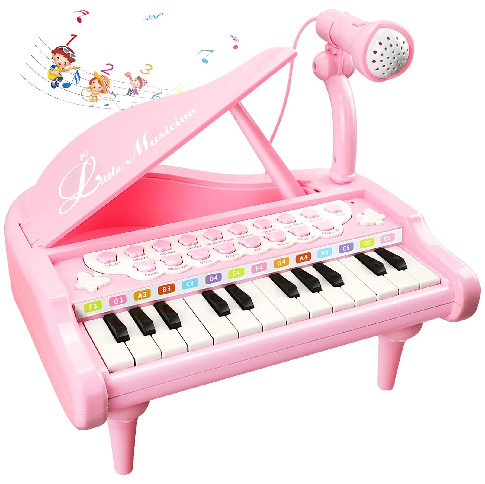 Advanced Love Mini Pink Piano Toys for 1 Years Old Girls First Birthday Gifts Toddler Piano Music Toy Instruments with 24 Keys and Microphone Secure