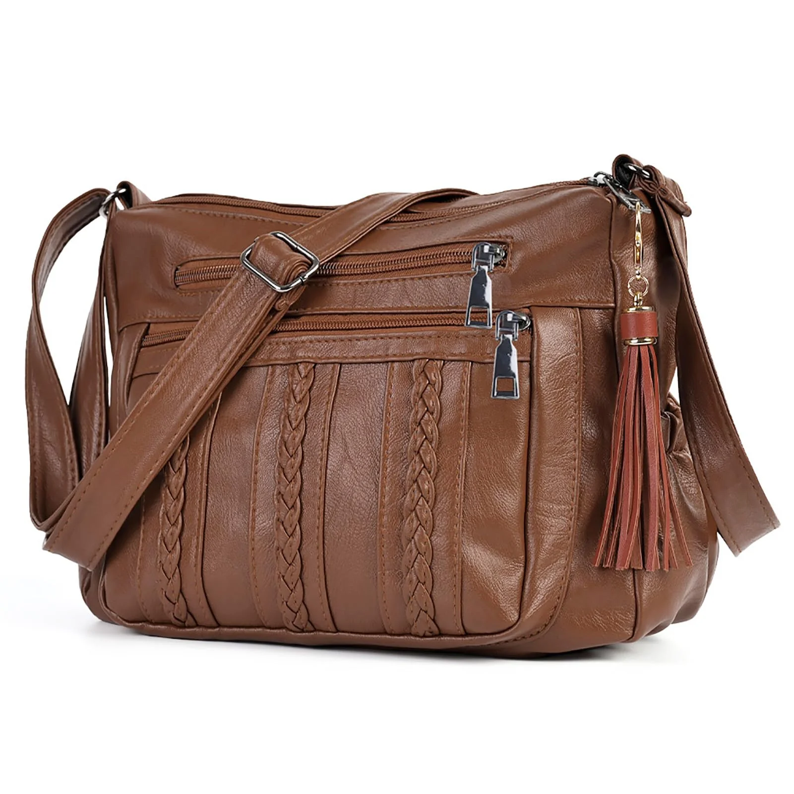 Crafted ELDA Purses for Women Pocketbooks Soft PU Leather Ladies Crossbody Purse Multi Pocket Shoulder Bag Brown Fine