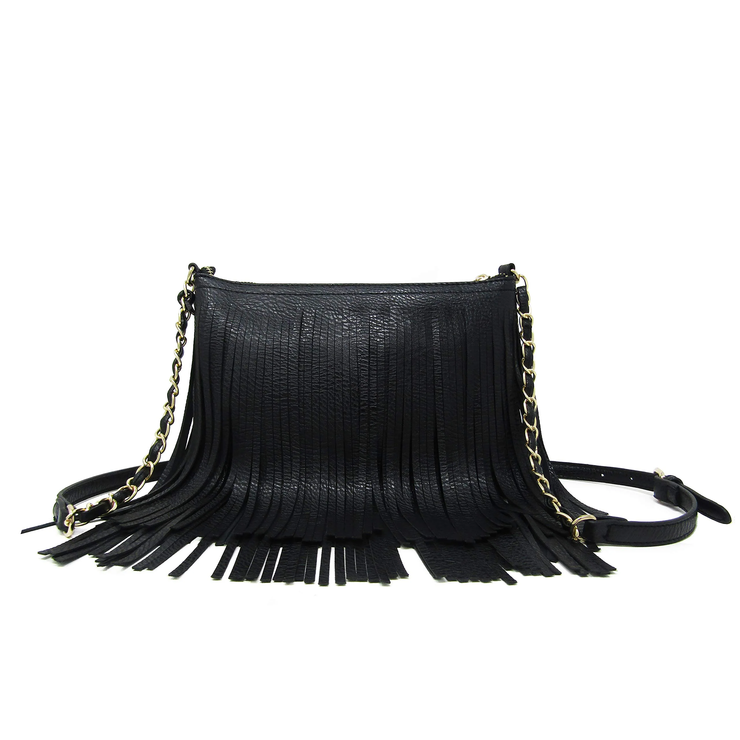 Versatile Solene Fringe Crossbody Shoulder Bag with Strap Tassel Messenger bag Country Style Western Fringe Purse for Women - Black Natural