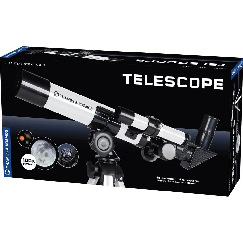 Classic Thames Kosmos Telescope – Kids Refractor with 100x Magnification Built-In Compass STEM Science Tool for Astronomical Terrestrial Viewing Detailed