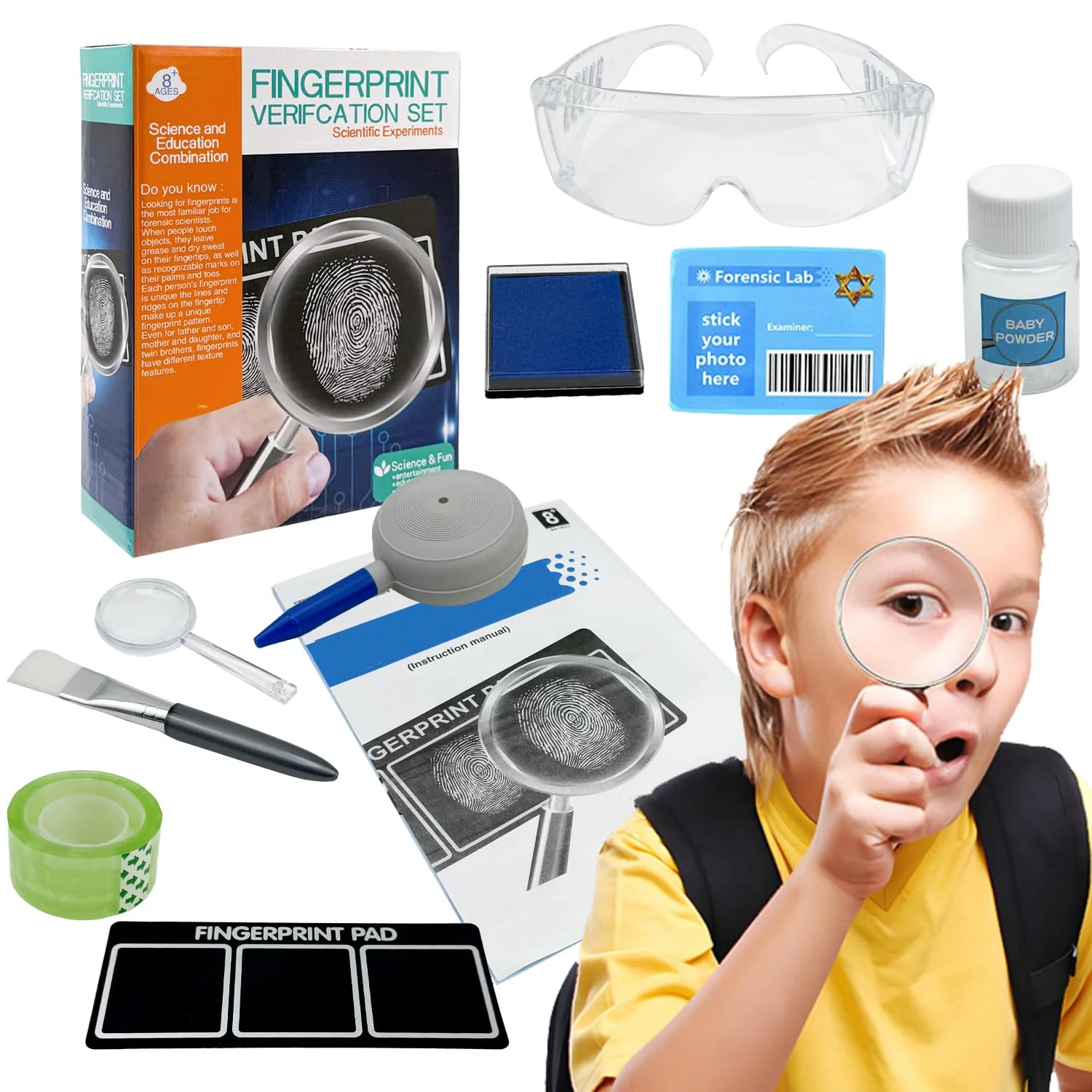 Sustainable Detective Fingerprint Lab Kit for Kids – Fun STEM Science Experiment Investigation Toy Gift for Boys Girls Ages 6-12 User-Friendly