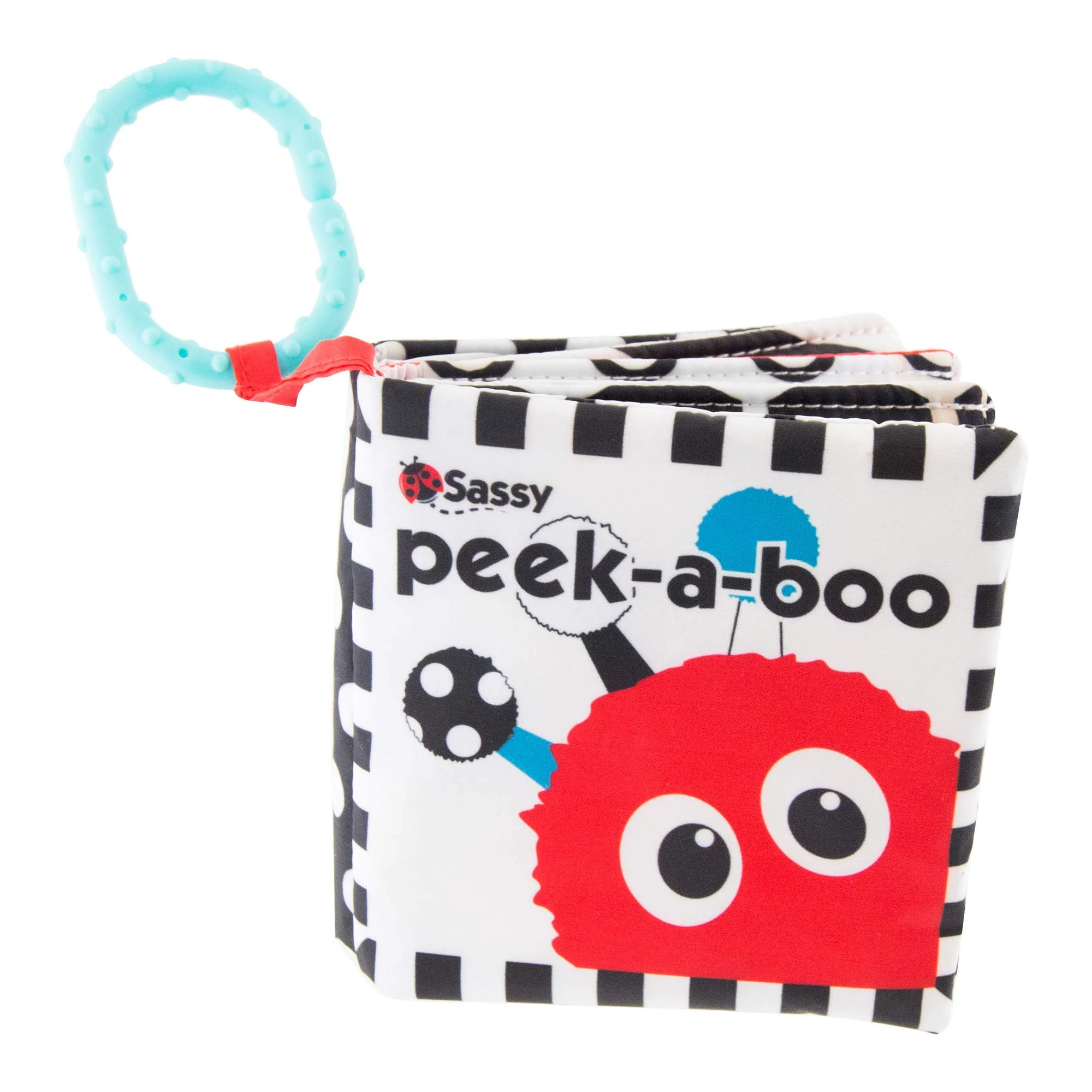 Clean Sassy Peek-a-Boo Activity Book with Attachable Link for On-The-Go Travel Sensory Play Black White Ages 0 Months Detailed