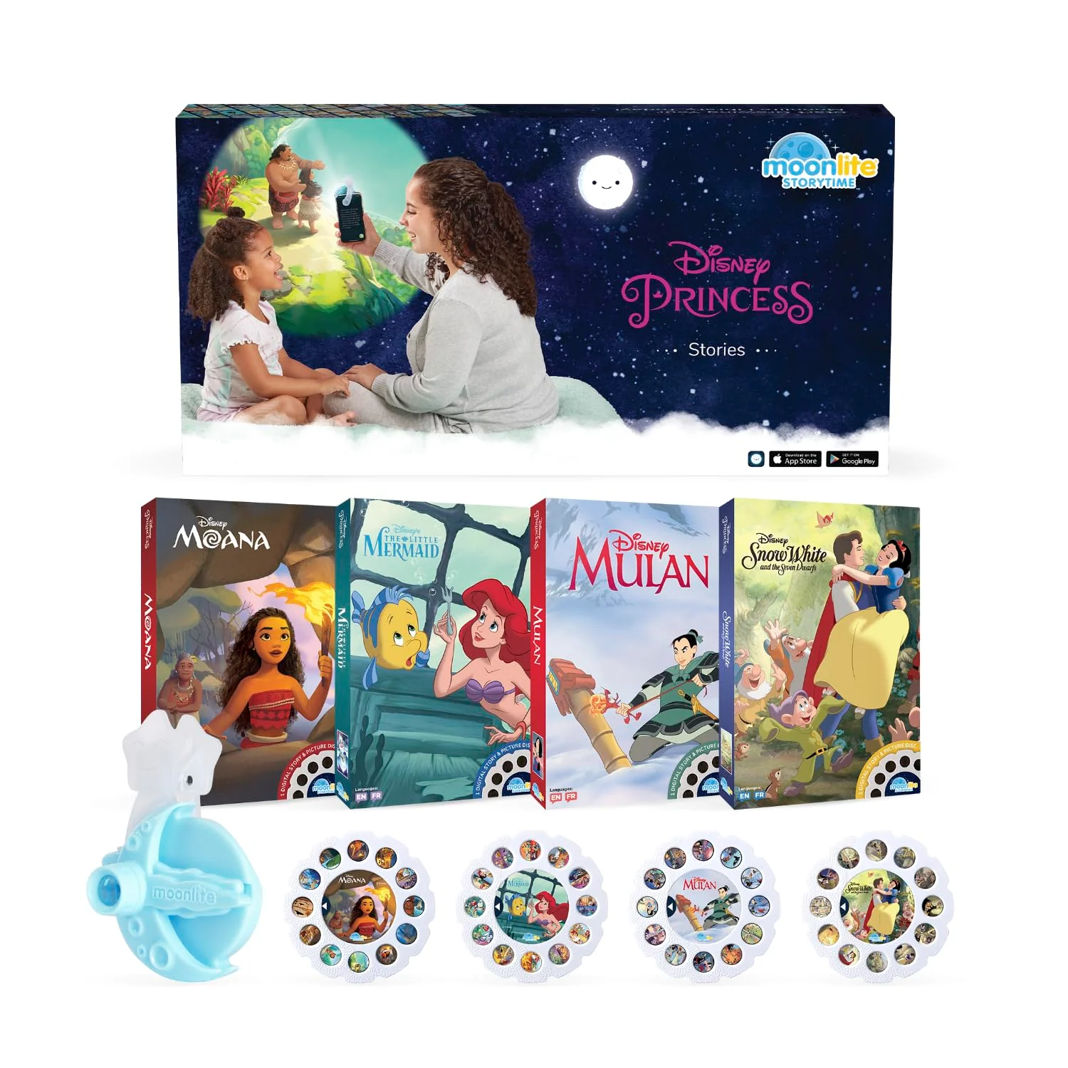 High-End Moonlite Mini Projector with 4 Disney Princess Stories Storytime Projector Digital Stories Reading Toy Gift for Kids Ages 1 Prestigious